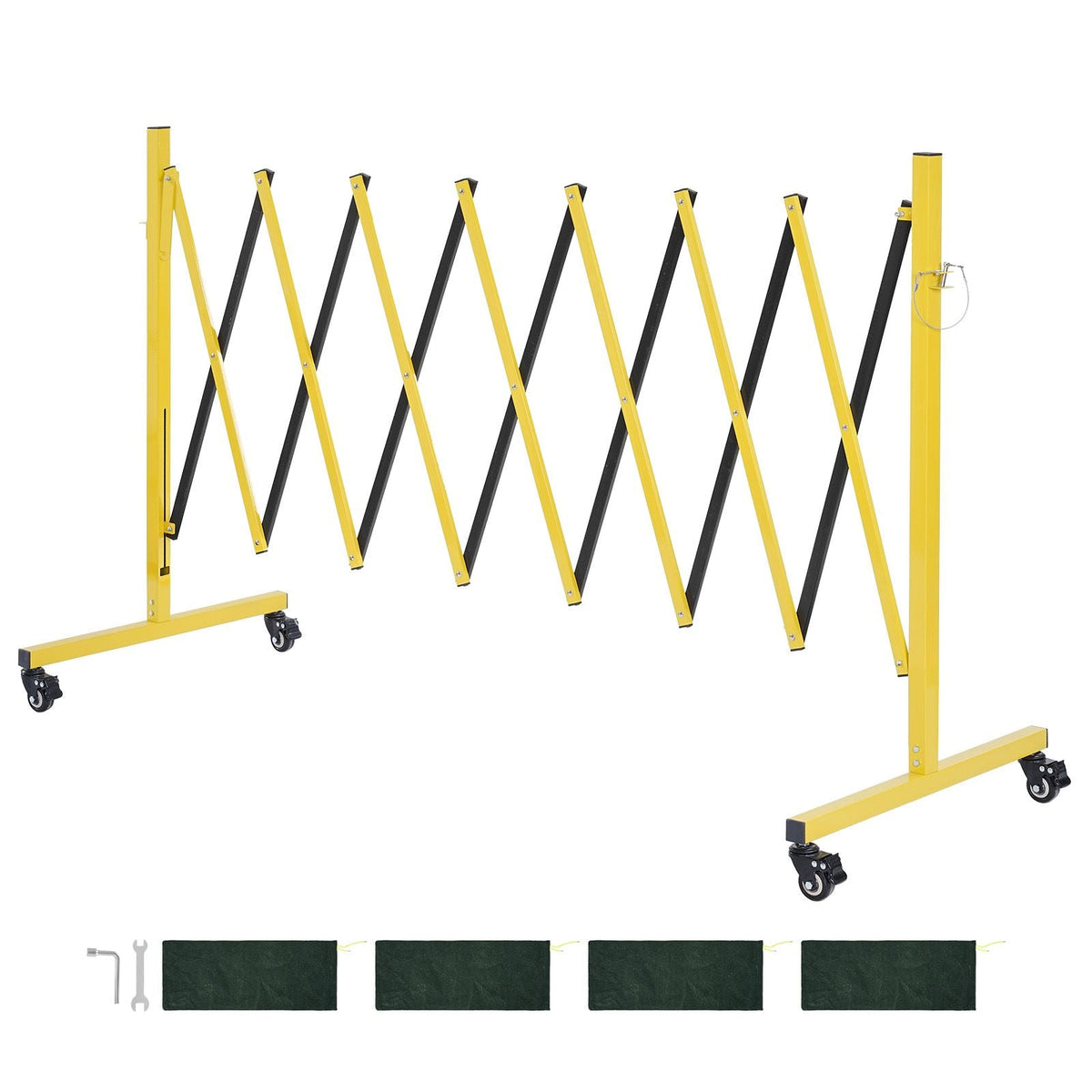 Industrial Expandable Barricade, 12FT Expandable Safety Barrier, Flaxible Mobile Barricade with Locking Casters, Portable Folding Security Gate Traffic Fence for Driveway Warehouse Elevator