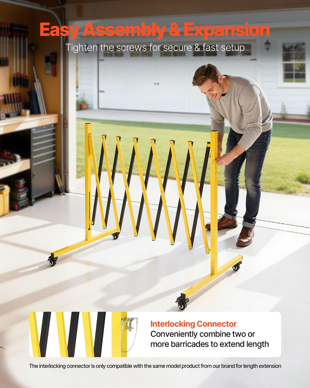 Industrial Expandable Barricade, 12FT Expandable Safety Barrier, Flaxible Mobile Barricade with Locking Casters, Portable Folding Security Gate Traffic Fence for Driveway Warehouse Elevator