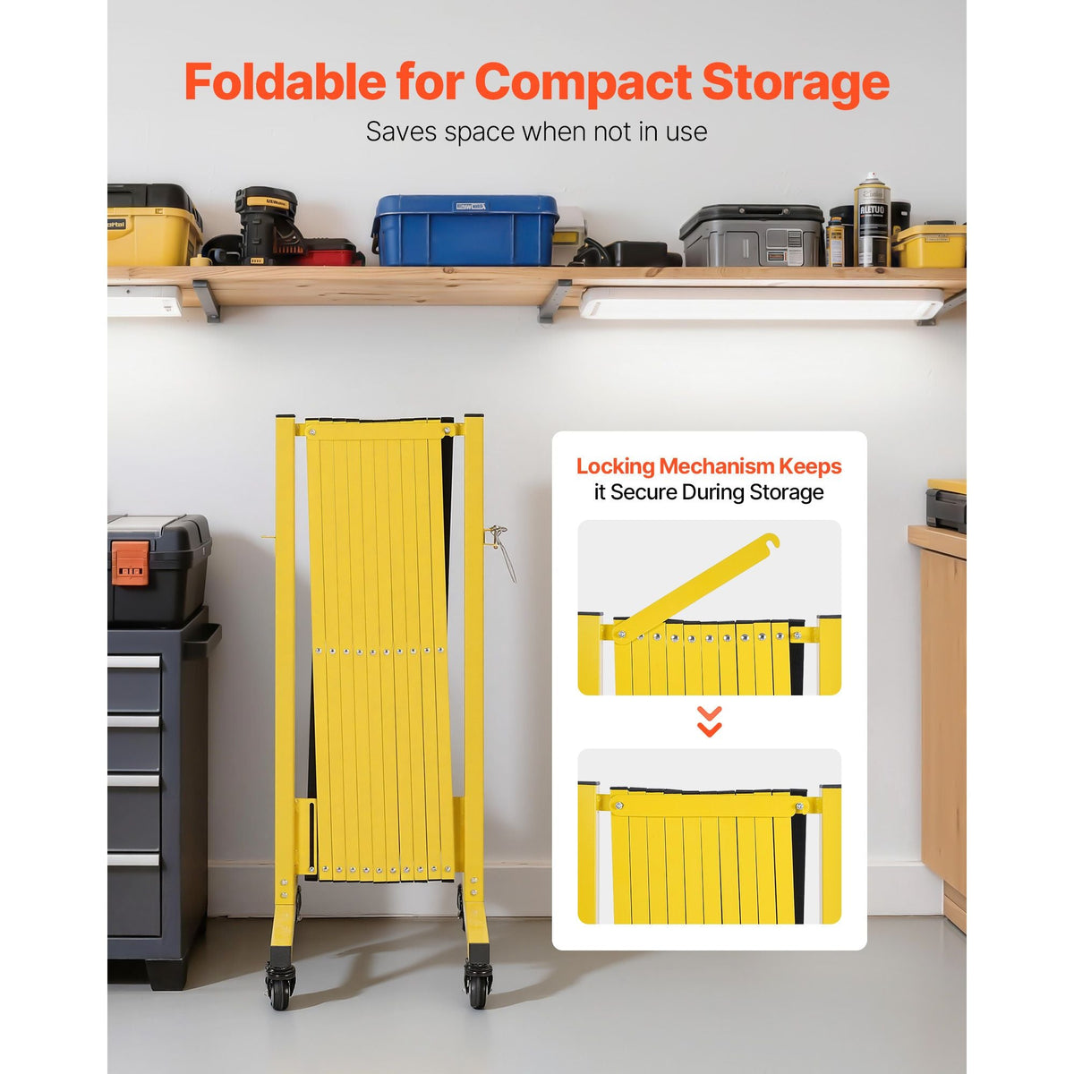 Industrial Expandable Barricade, 13FT Expandable Safety Barrier, Flaxible Mobile Barricade with Locking Casters, Portable Folding Security Gate Traffic Fence for Driveway Warehouse Elevator
