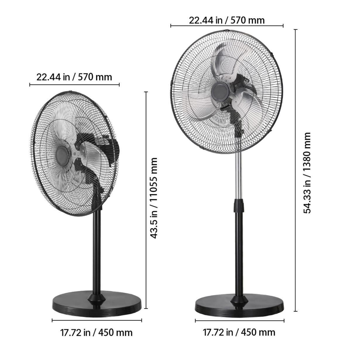 Industrial Pedestal Fan, 20 Inch 90-Degree Oscillating Fan, Height Adjustable Standing Fans with 3 Adjustable Speeds, High Power Fans for Warehouse,Garage,Commercial, Black