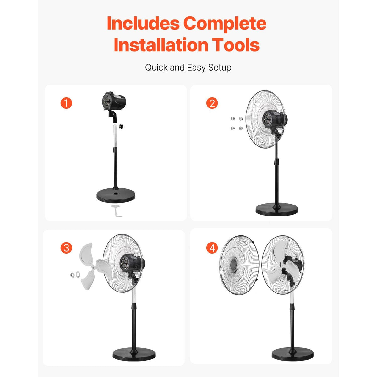 Industrial Pedestal Fan, 20 Inch 90-Degree Oscillating Fan, Height Adjustable Standing Fans with 3 Adjustable Speeds, High Power Fans for Warehouse,Garage,Commercial, Black