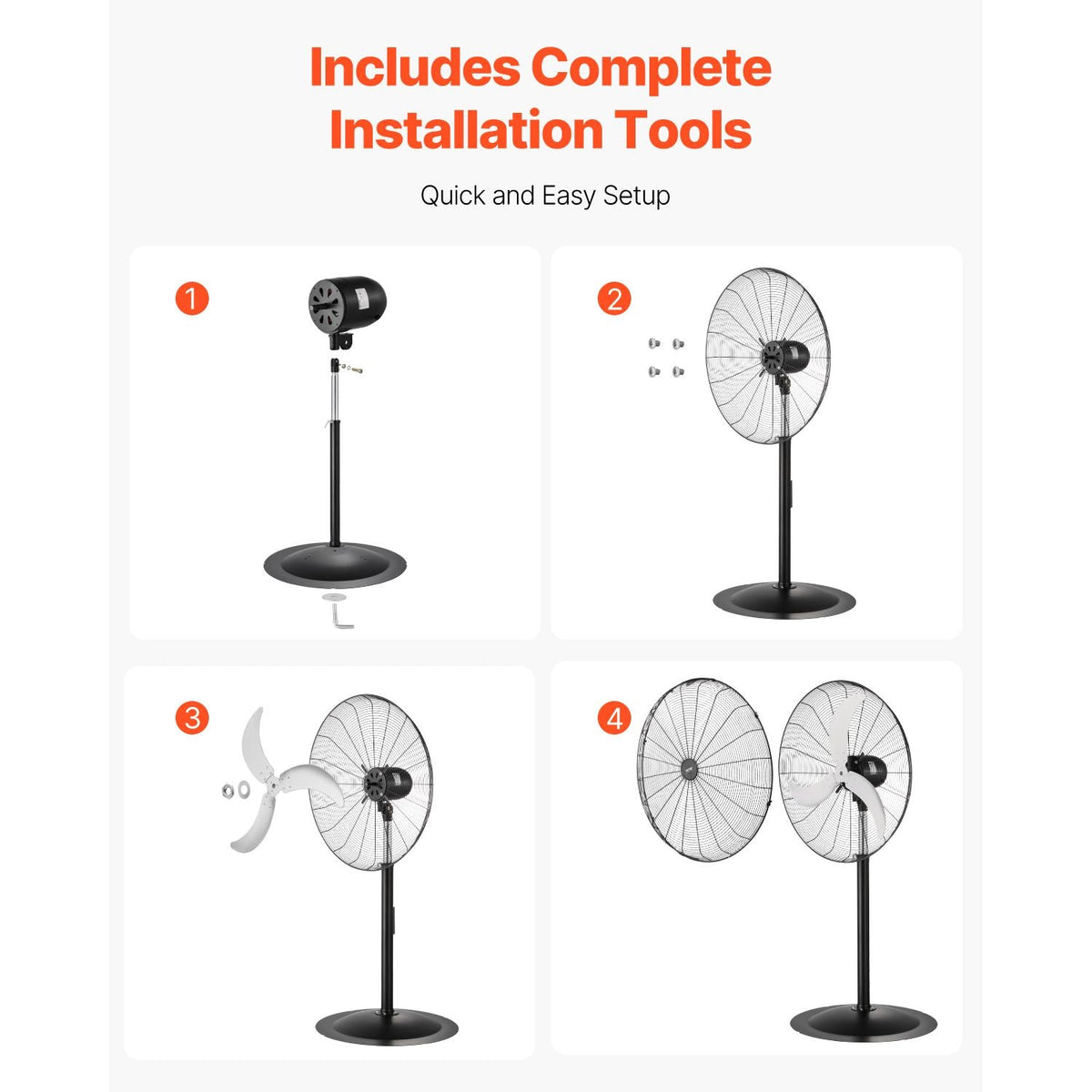 Industrial Pedestal Fan, 30 Inch 85-Degree Oscillating Fan, Height Adjustable Standing Fans with 3 Adjustable Speeds, High Power Fans for Warehouse,Garage,Commercial, Black