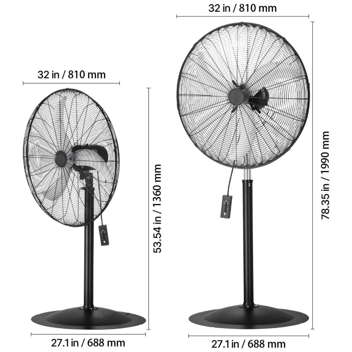 Industrial Pedestal Fan, 30 Inch 85-Degree Oscillating Fan, Height Adjustable Standing Fans with 3 Adjustable Speeds, High Power Fans for Warehouse,Garage,Commercial, Black