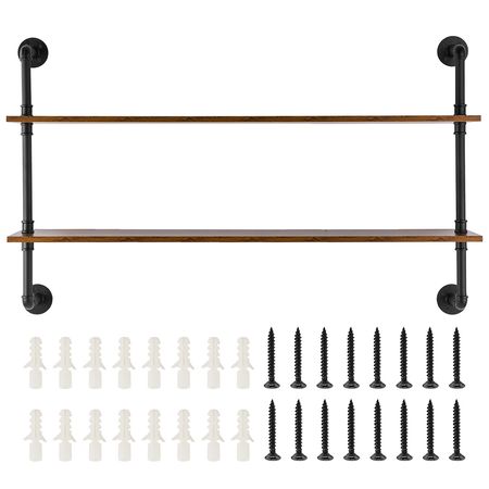 Industrial Pipe Shelf, 2 Tier 48x 9.84in, Wall-Mount Floating Rustic Wood Shelves Bracket Display Bookshelf, Storage Rack Sundries Holder for Kitchen Bedroom Bathroom Living Room, Black