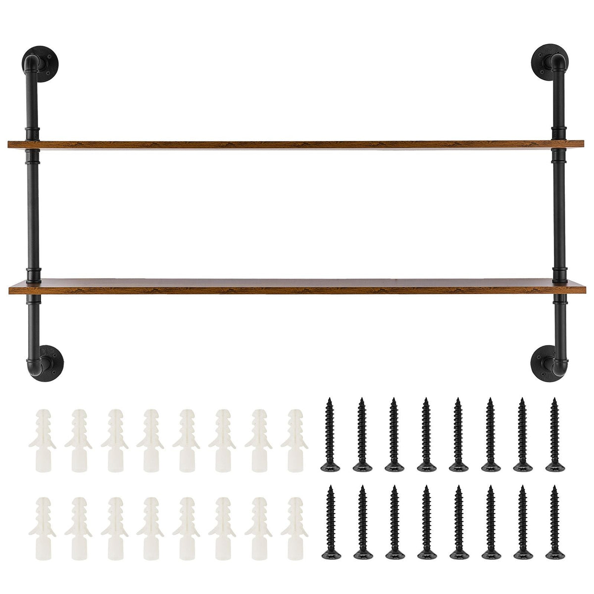 Industrial Pipe Shelf, 2 Tier 48x 9.84in, Wall-Mount Floating Rustic Wood Shelves Bracket Display Bookshelf, Storage Rack Sundries Holder for Kitchen Bedroom Bathroom Living Room, Black