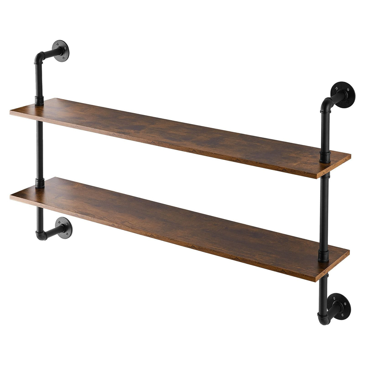 Industrial Pipe Shelf, 2 Tier 48x 9.84in, Wall-Mount Floating Rustic Wood Shelves Bracket Display Bookshelf, Storage Rack Sundries Holder for Kitchen Bedroom Bathroom Living Room, Black
