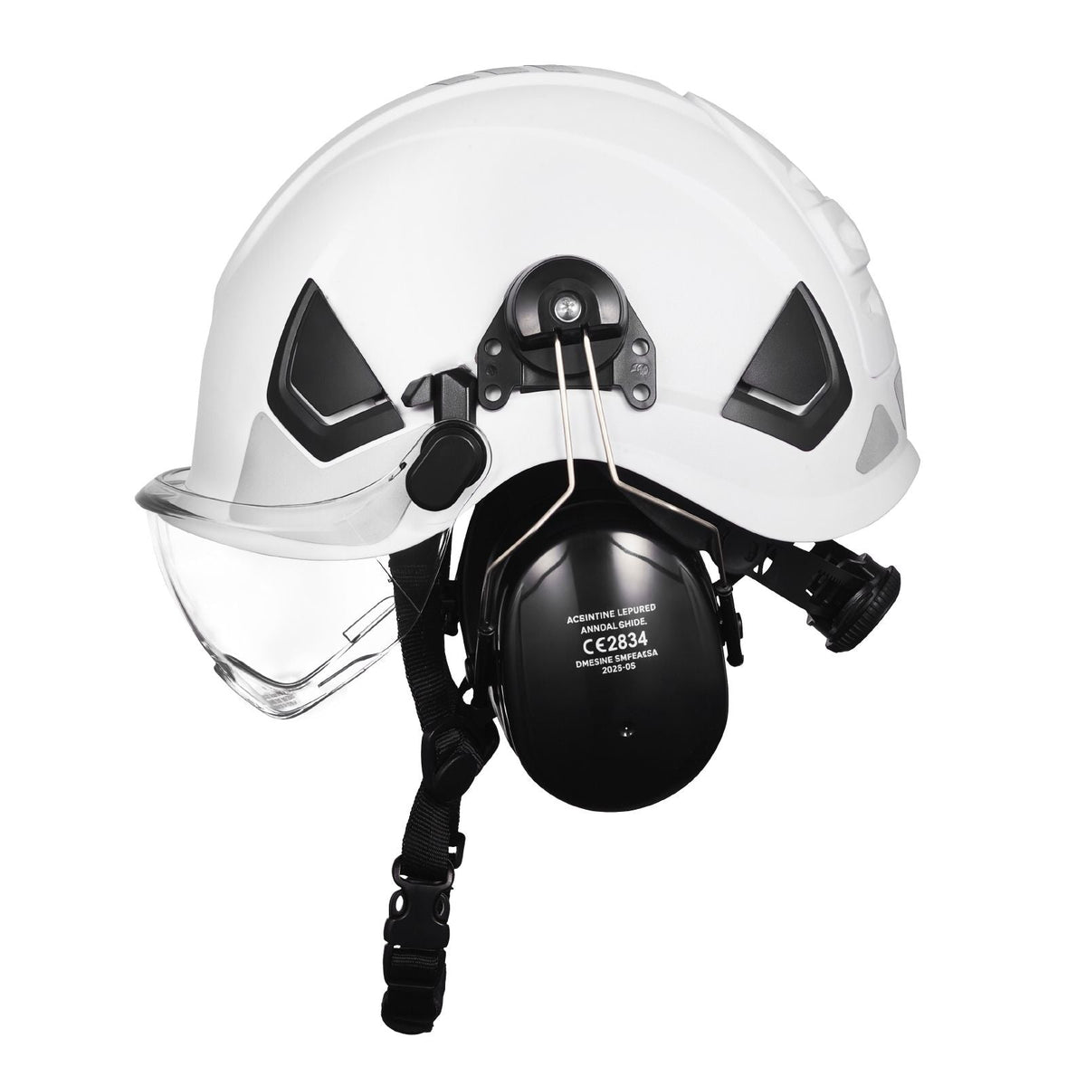 Industrial Safety Helmet, ANSI/ISEA Z89.1 Approved ABS Hard Hat with Visor & Earmuffs, 6-Point Ratchet Suspension, Adjustable Vented Hardhat for Men & Women, for Outdoor Construction Workwear