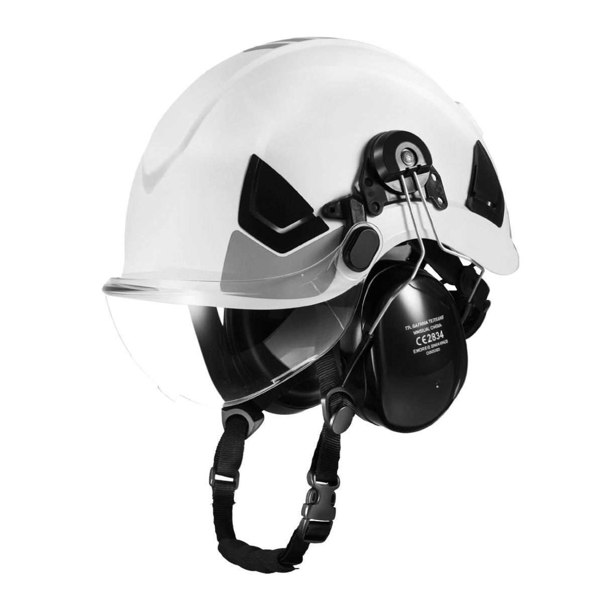 Industrial Safety Helmet, ANSI/ISEA Z89.1 Approved ABS Hard Hat with Visor & Earmuffs, 6-Point Ratchet Suspension, Adjustable Vented Hardhat for Men & Women, for Outdoor Construction Workwear