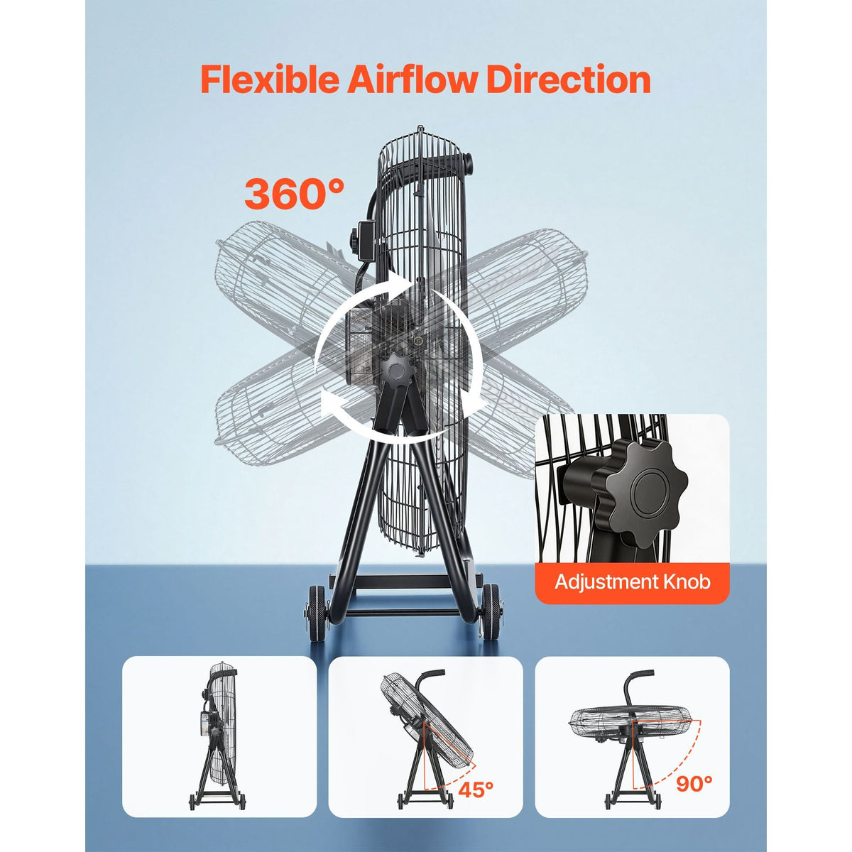 Industrial Shop Fan, 30 Inch Floor Drum Fan, High Velocity 12000 CFM, Heavy Duty Aluminum Blades, 3 Speeds, 360 Degree Tilt, Ideal for Commercial, Garage, Warehouse, Basement, Workshop, Black