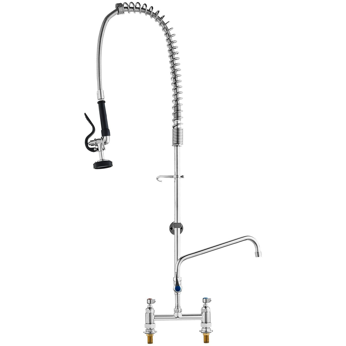 Industrial Sink Faucet, 44" Tall, 8" Install Space, 12" Rotating Spout, Surface Mount, Brass-Made with Extendable Sprayer, Suitable for Single/Triple Basin