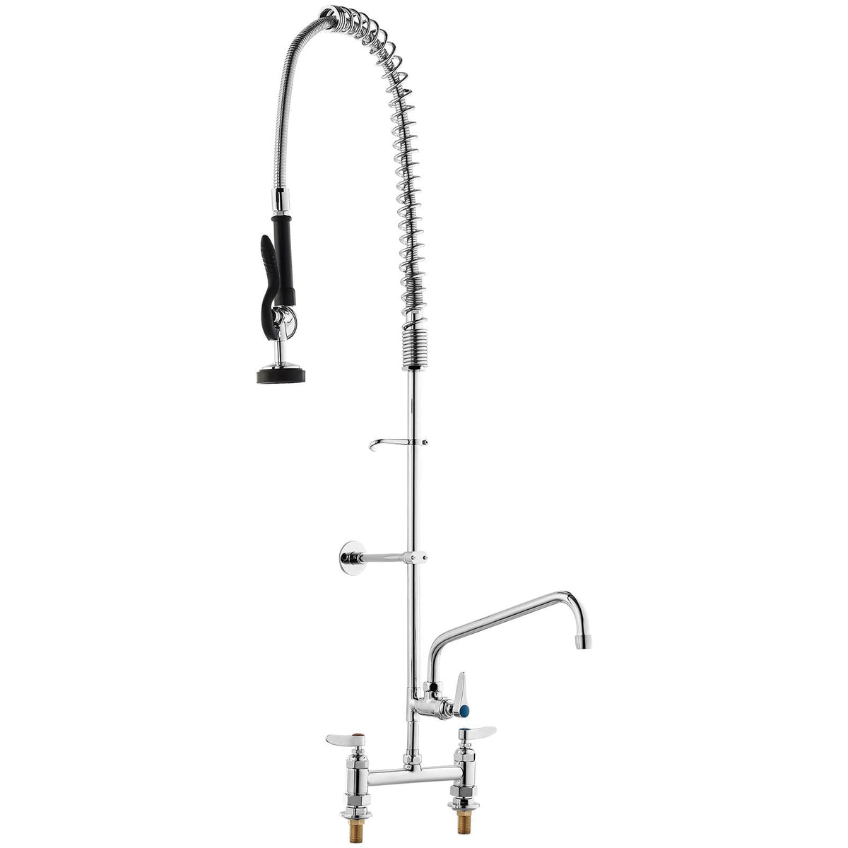 Industrial Sink Faucet, 44" Tall, 8" Install Space, 12" Rotating Spout, Surface Mount, Brass-Made with Extendable Sprayer, Suitable for Single/Triple Basin