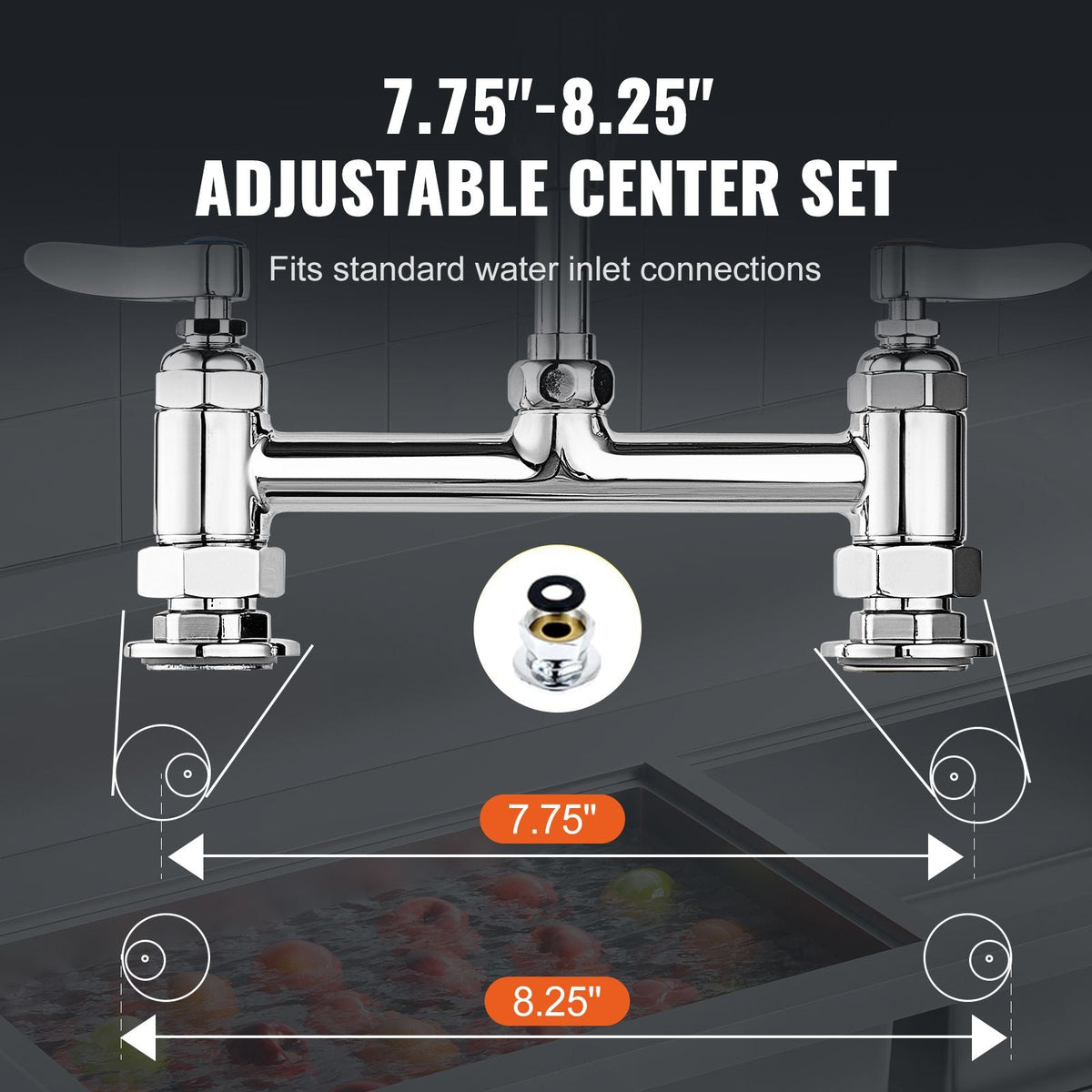 Industrial Sink Faucet, 44" Tall, 8" Install Space, 12" Rotating Spout, Surface Mount, Brass-Made with Extendable Sprayer, Suitable for Single/Triple Basin