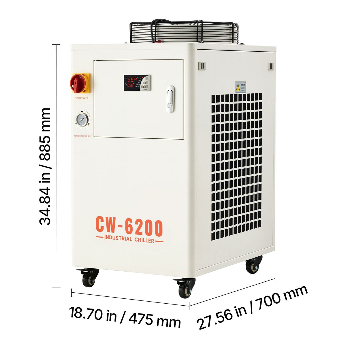 Industrial Water Chiller, 17,060 BTU/h, Industrial Water Cooler Cooling System with Compressor, 3.96 Gal Tank Capacity, 18.5 GPM Max Flow Rate, for CO2 Laser Tube Engraving & Cutting Machine