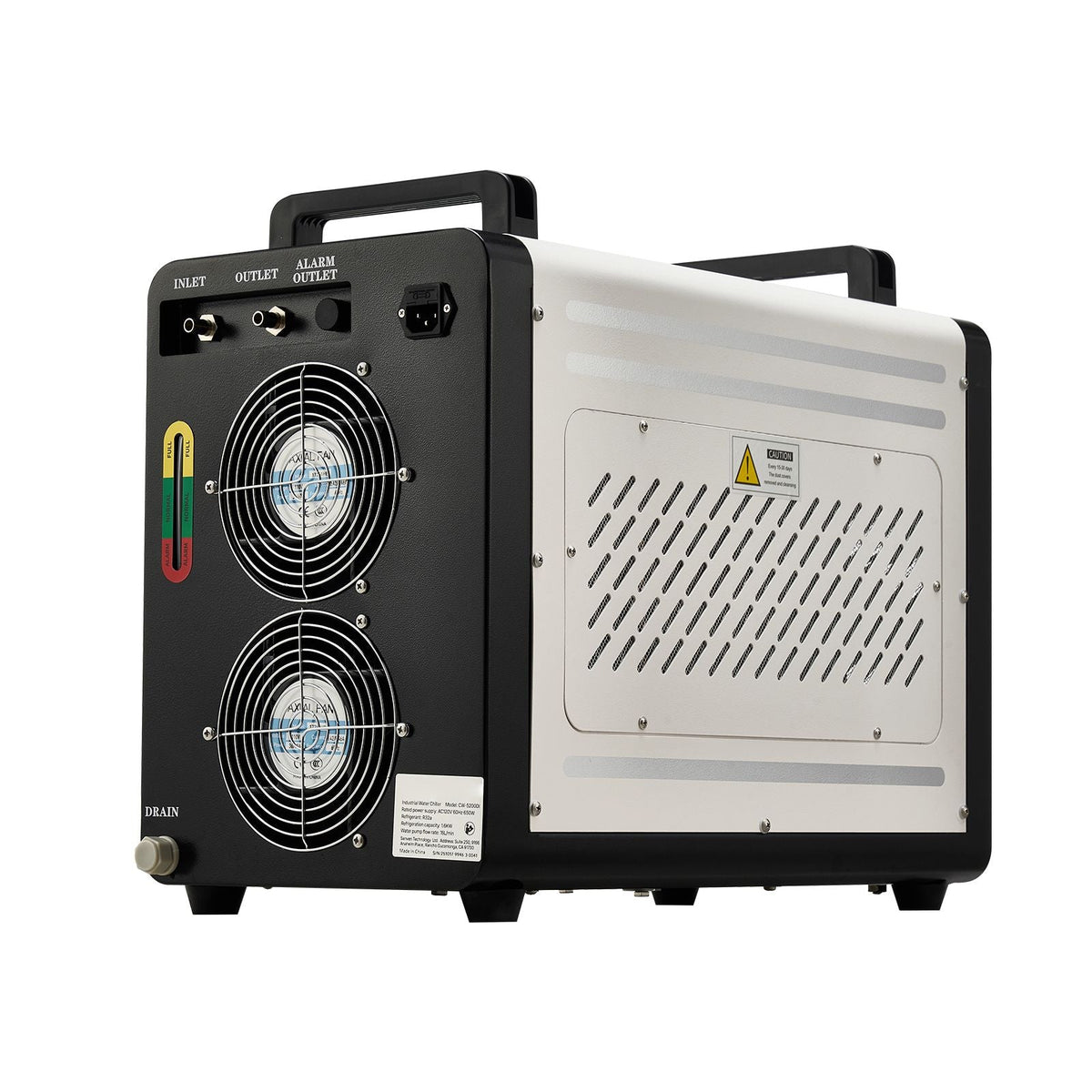Industrial Water Chiller, 5460 BTU/h, Industrial Water Cooler Cooling System with Compressor, 4.2 GPM Max Flow, 1.8 Gal Tank Capacity, Laser Chiller, for CO2 Laser Engraving & Cutting Machine