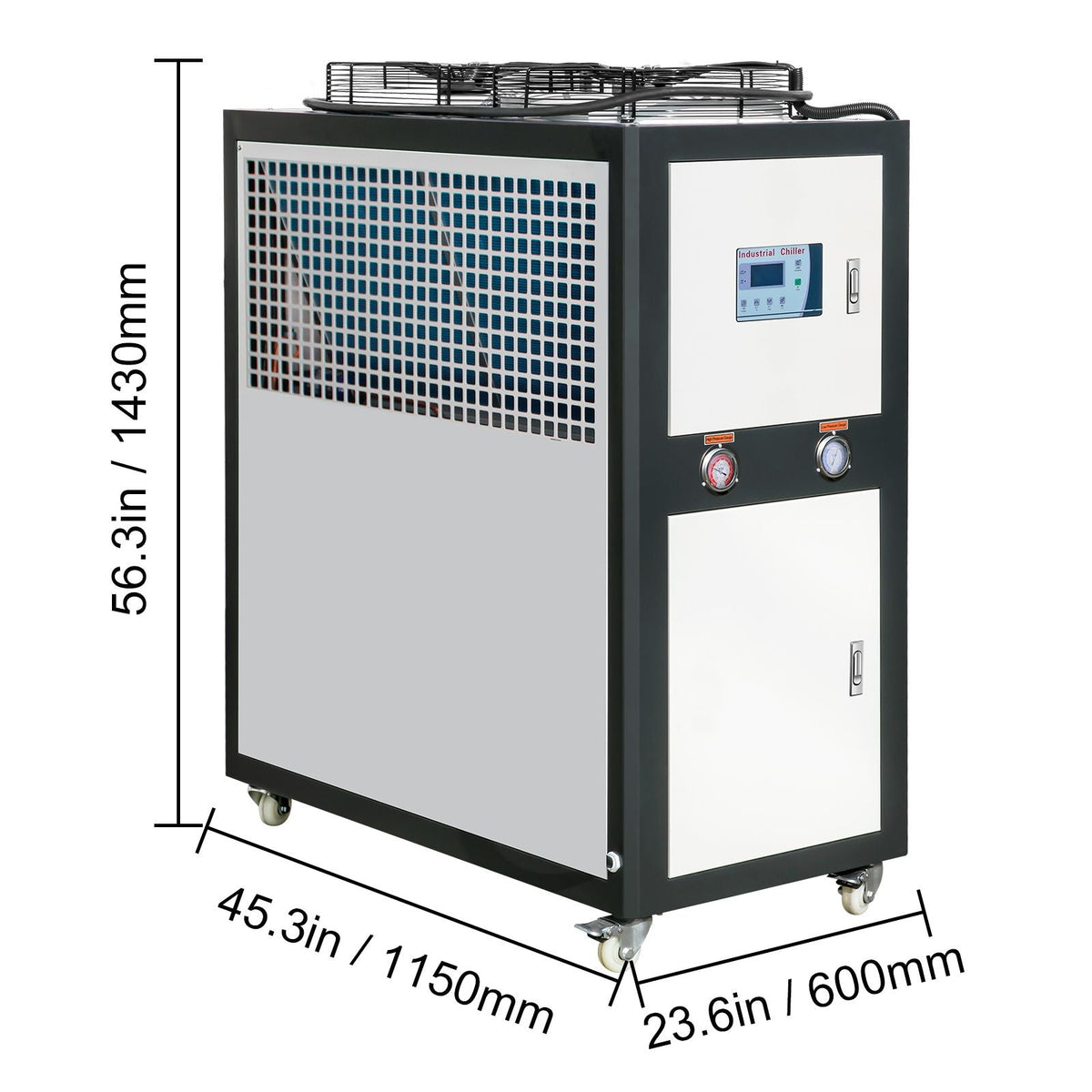 Industrial Water Chiller, 6HP 16 Gal Air-Cooled Industrial Water Chiller, 15,100 Kcal/h Cooling Capacity with Finned Condenser Micro-Computer Control 60L Water Tank, for Cooling Water