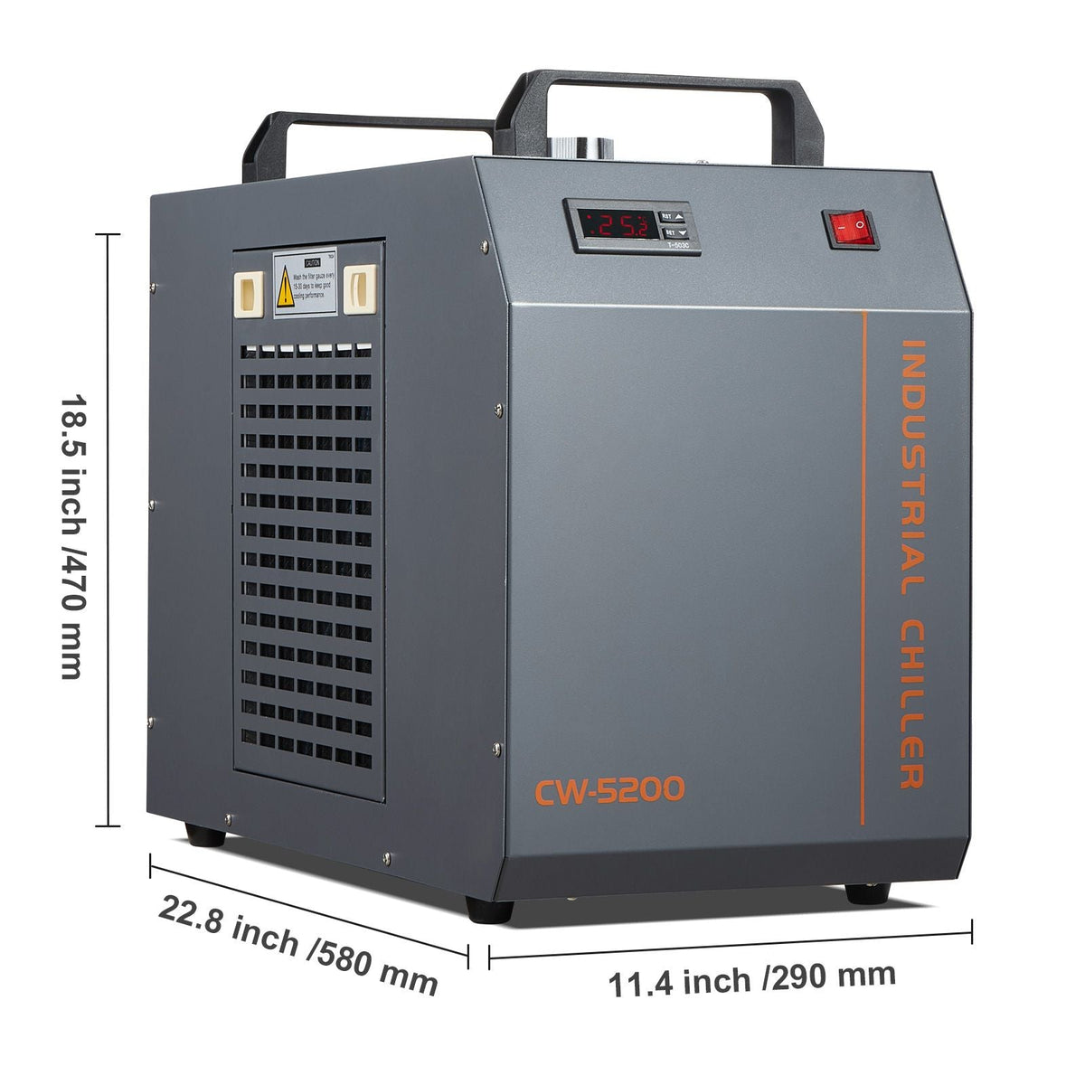 Industrial Water Chiller, CW-5200, Industrial Water Cooler Cooling System with Built-in Compressor 7L Water Tank Capacity 13 L/min Max Flow Rate, for CO2 Laser Engraving Machine Cooling Machine
