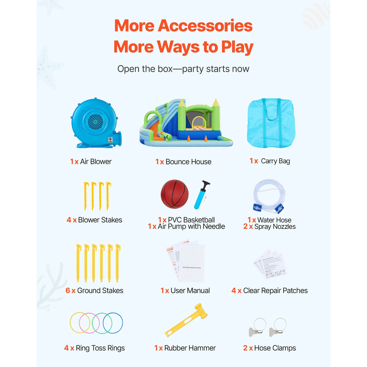 Inflatable Bounce House, 11.3 x 12.3 x 7.0 ft Inflatable Bounce House Water Slide, Bouncer Castle with Castle Bounces, Basketball Hoop, Splash Pool & Water Ring Toss, for 3 to 4 Kids Ages 3 to 8