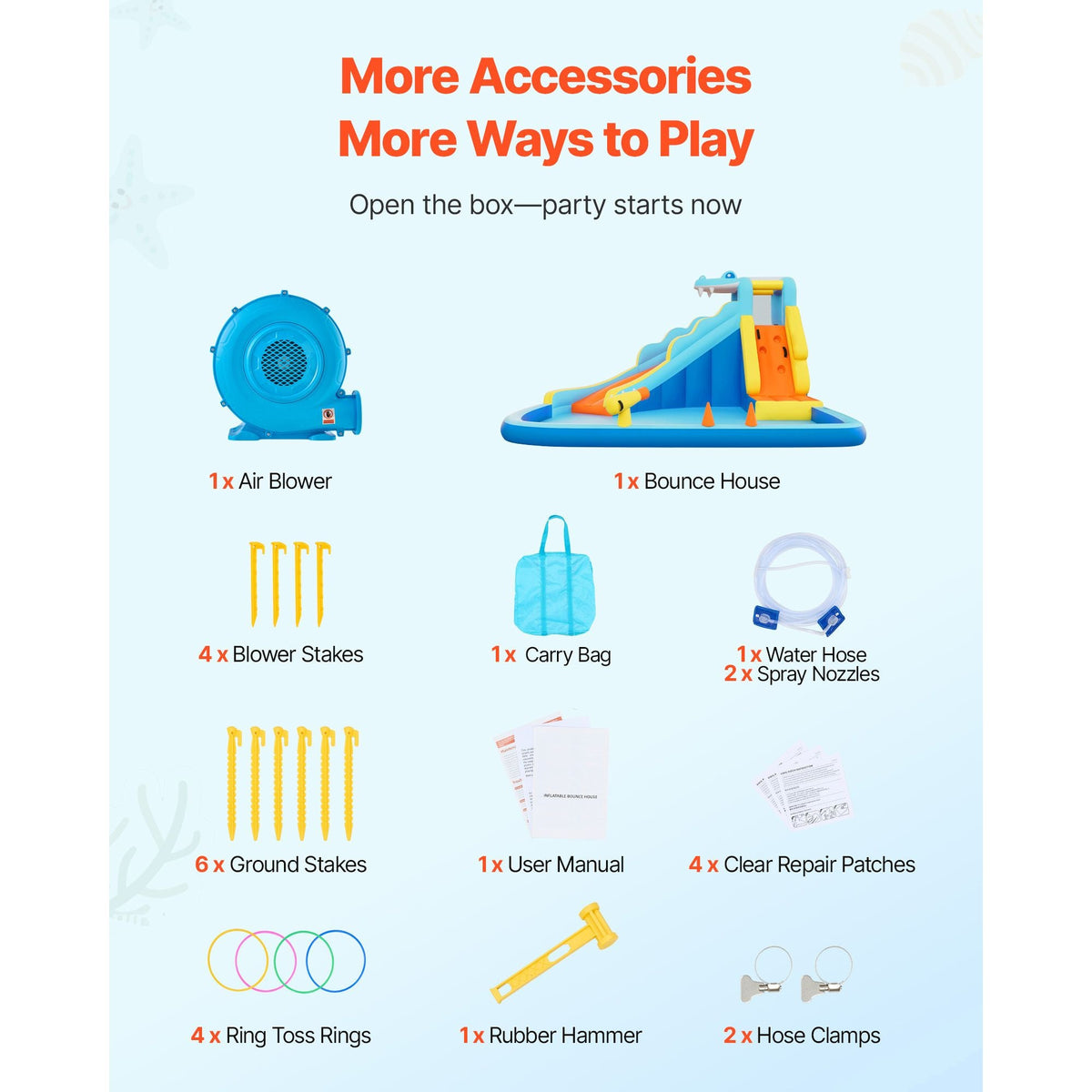 Inflatable Bounce House, 11.6 x 13.1 x 7.7 ft Inflatable Bounce House Water Slide, Bouncer Castle with Bounces Zone, Climbing Wall, Splash Pool & Water Ring Toss, for 3 to 4 Kids Ages 3 to 8