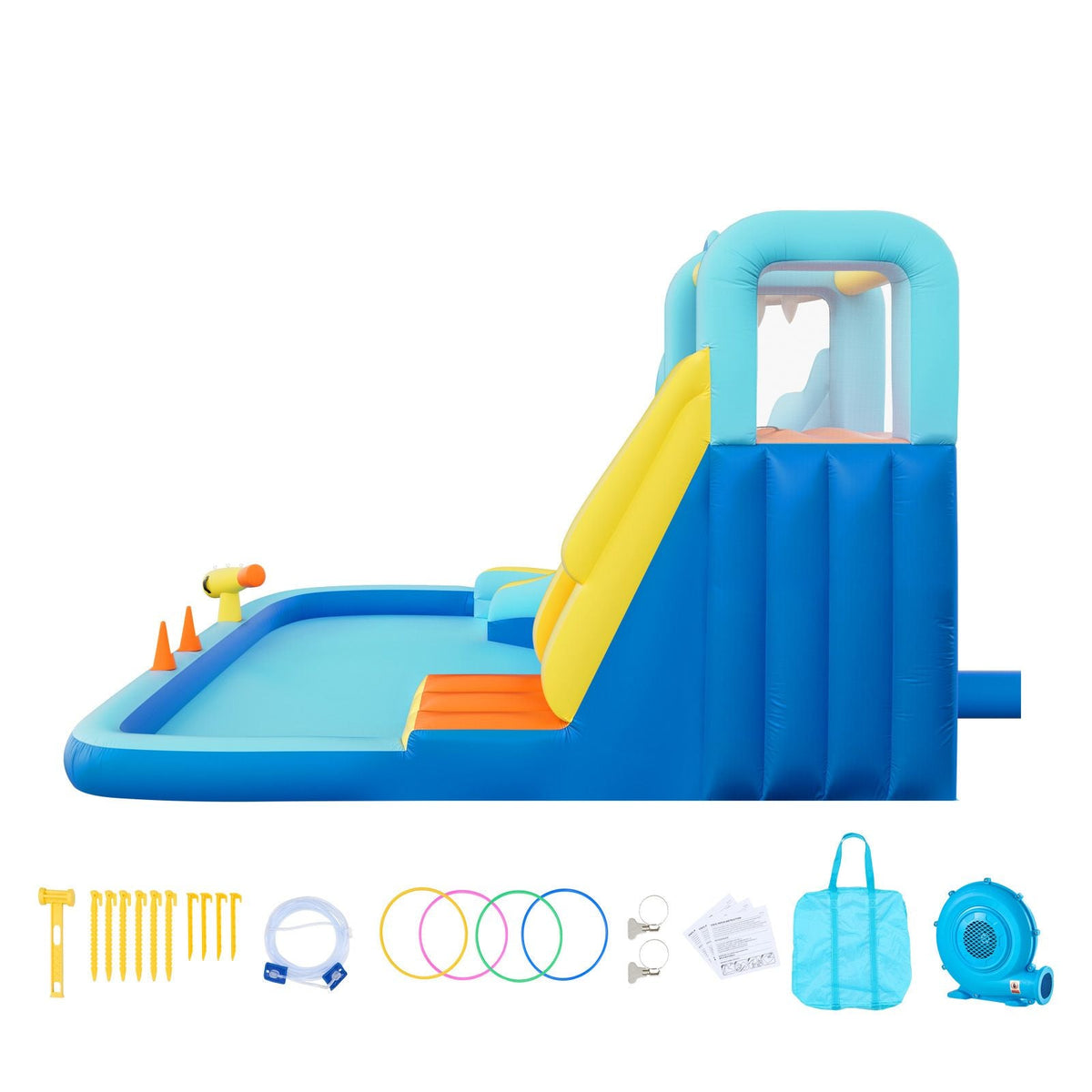 Inflatable Bounce House, 11.6 x 13.1 x 7.7 ft Inflatable Bounce House Water Slide, Bouncer Castle with Bounces Zone, Climbing Wall, Splash Pool & Water Ring Toss, for 3 to 4 Kids Ages 3 to 8