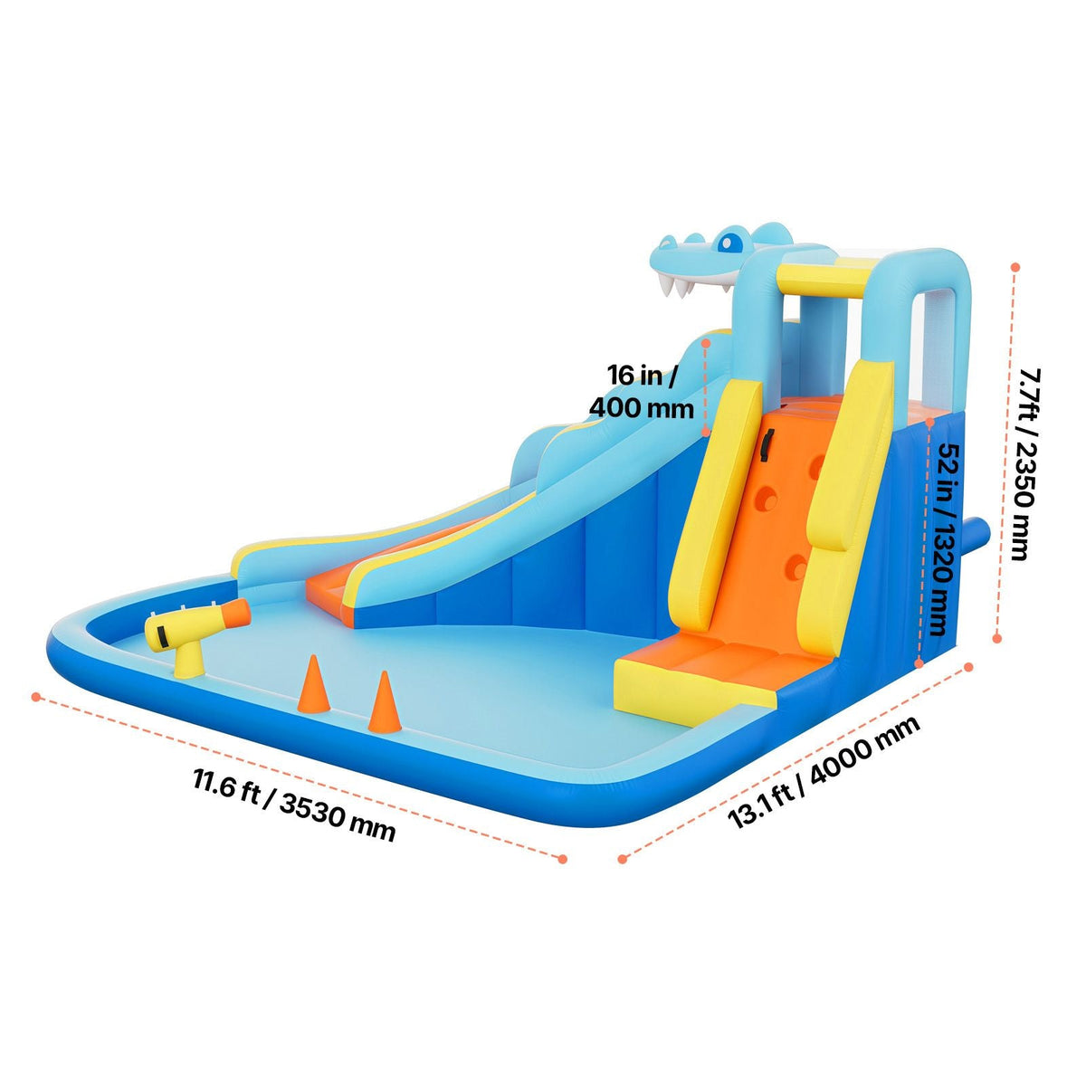 Inflatable Bounce House, 11.6 x 13.1 x 7.7 ft Inflatable Bounce House Water Slide, Bouncer Castle with Bounces Zone, Climbing Wall, Splash Pool & Water Ring Toss, for 3 to 4 Kids Ages 3 to 8