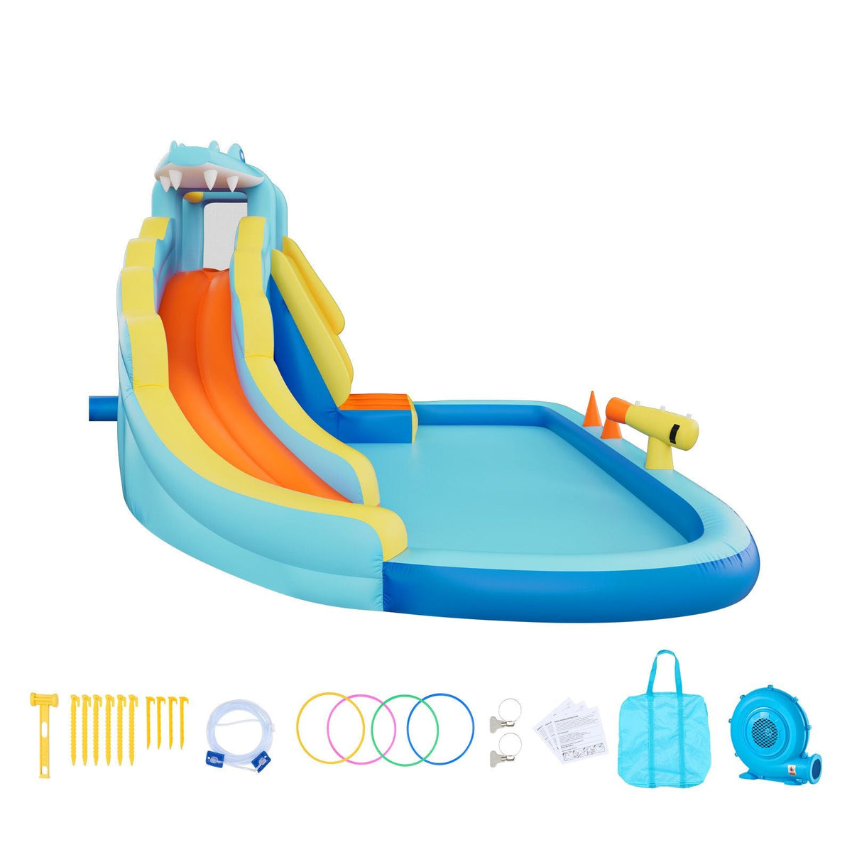 Inflatable Bounce House, 11.6 x 13.1 x 7.7 ft Inflatable Bounce House Water Slide, Bouncer Castle with Bounces Zone, Climbing Wall, Splash Pool & Water Ring Toss, for 3 to 4 Kids Ages 3 to 8
