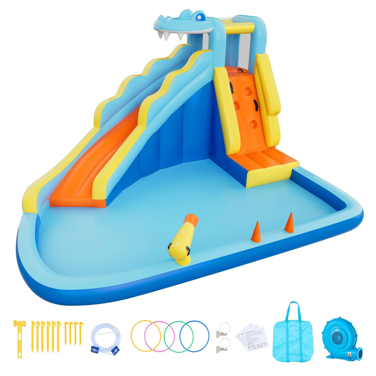 Inflatable Bounce House, 11.6 x 13.1 x 7.7 ft Inflatable Bounce House Water Slide, Bouncer Castle with Bounces Zone, Climbing Wall, Splash Pool & Water Ring Toss, for 3 to 4 Kids Ages 3 to 8