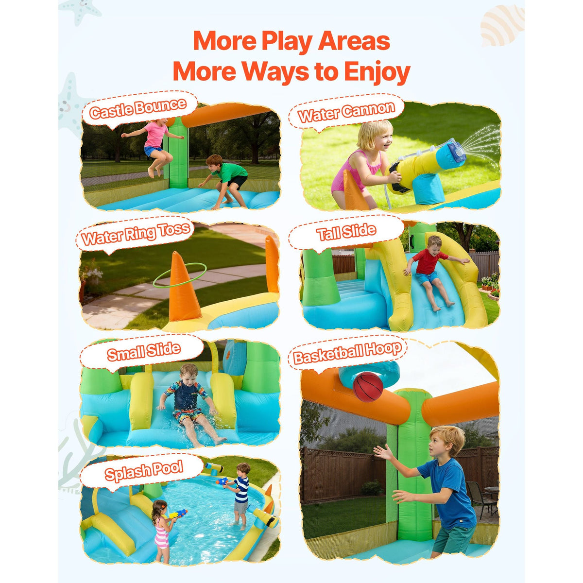 Inflatable Bounce House, 12.5 x 13.1 x 6.5 ft Inflatable Bounce House Water Slide, Bouncer Castle with Castle Bounces, Basketball Hoop, Splash Pool & Water Ring Toss, for 3 to 4 Kids Ages 3 to 8