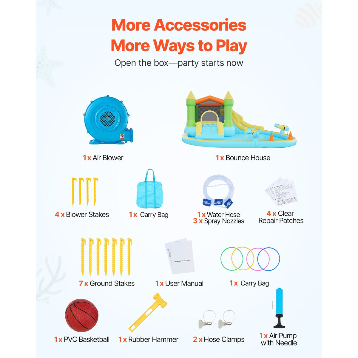 Inflatable Bounce House, 12.5 x 13.1 x 6.5 ft Inflatable Bounce House Water Slide, Bouncer Castle with Castle Bounces, Basketball Hoop, Splash Pool & Water Ring Toss, for 3 to 4 Kids Ages 3 to 8