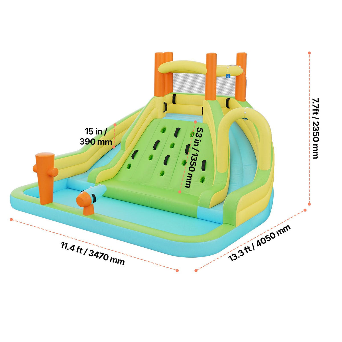Inflatable Bounce House, 13.3 x 11.4 x 8.4 ft Inflatable Bounce House Water Slide, Bouncer Castle with Climbing Wall, Double Tall Slides, Splash Pool & Mini Soccer, for 3 to 4 Kids Ages 3 to 8