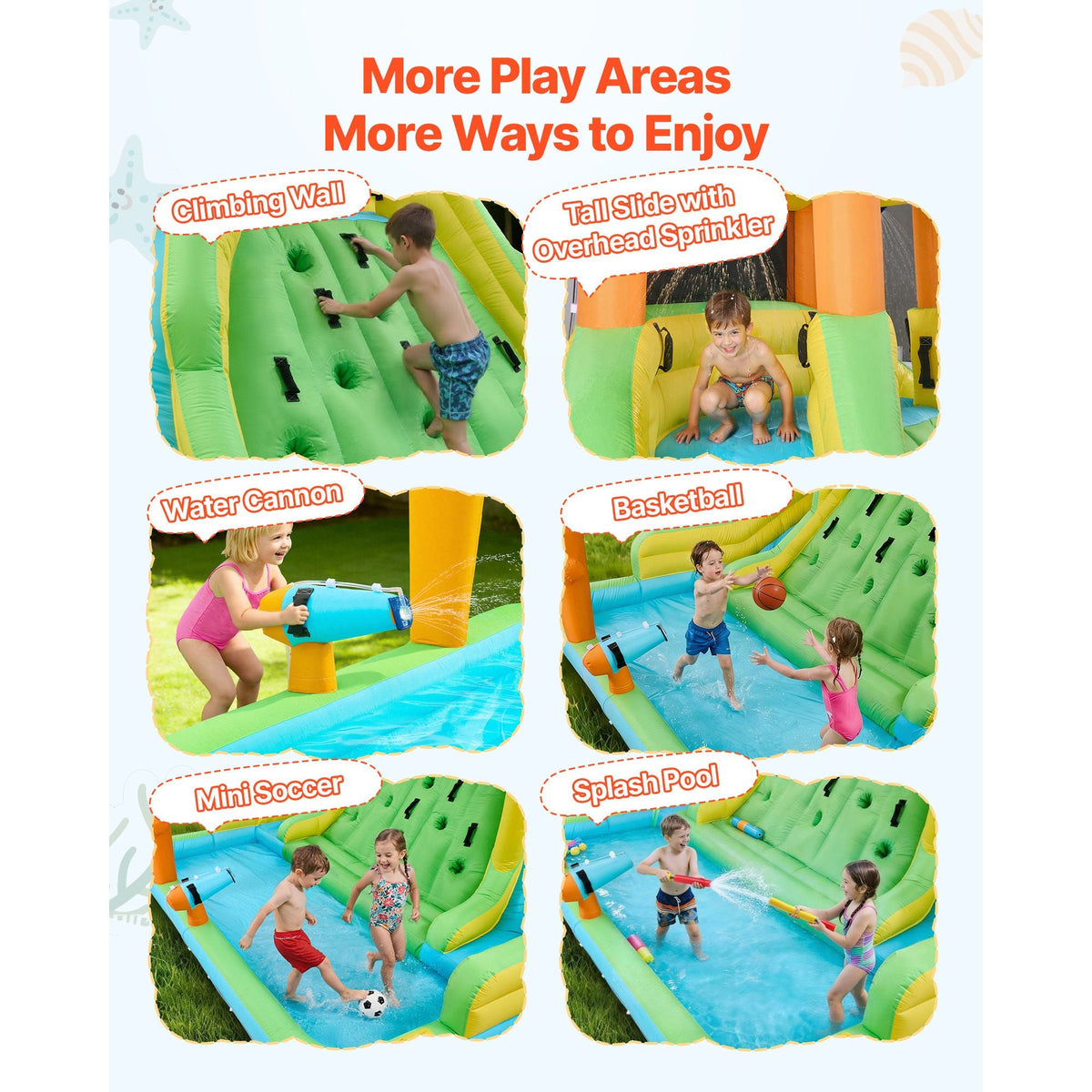 Inflatable Bounce House, 13.3 x 11.4 x 8.4 ft Inflatable Bounce House Water Slide, Bouncer Castle with Climbing Wall, Double Tall Slides, Splash Pool & Mini Soccer, for 3 to 4 Kids Ages 3 to 8