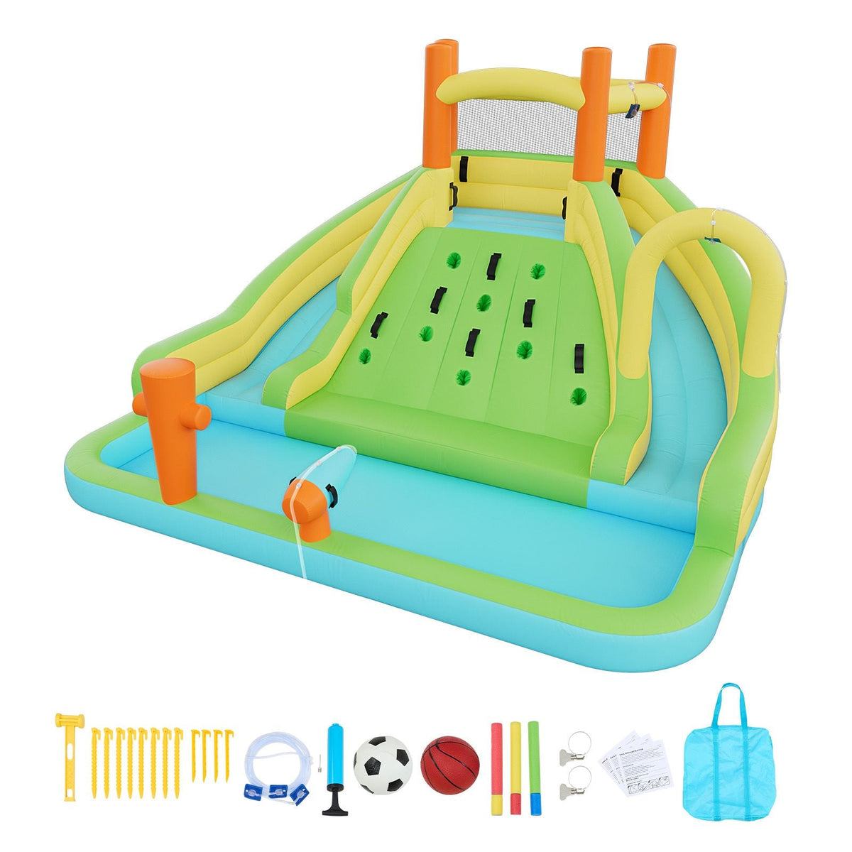 Inflatable Bounce House, 13.3 x 11.4 x 8.4 ft Inflatable Bounce House Water Slide, Bouncer Castle with Climbing Wall, Double Tall Slides, Splash Pool & Mini Soccer, for 3 to 4 Kids Ages 3 to 8