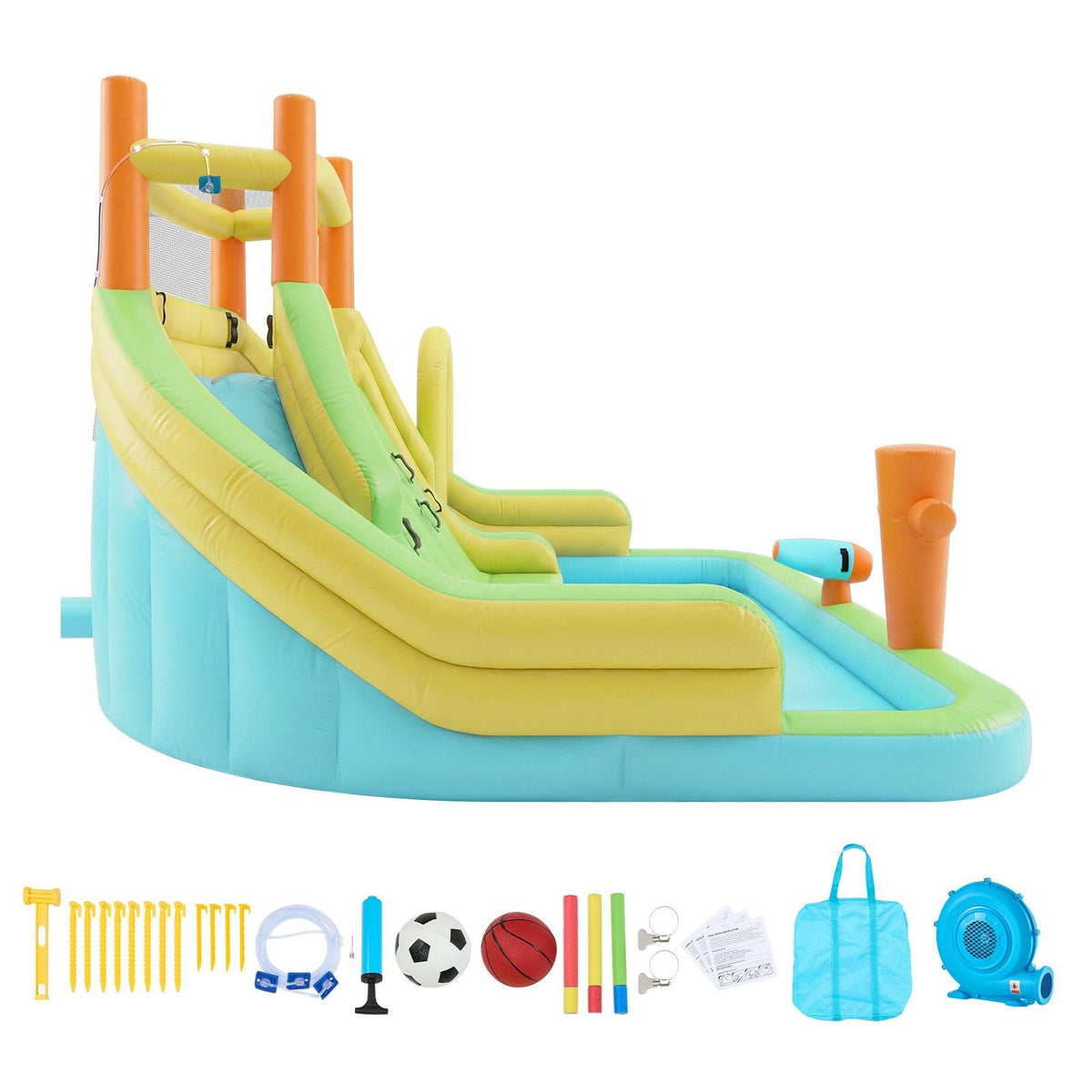 Inflatable Bounce House, 13.3 x 11.4 x 8.4 ft Inflatable Bounce House Water Slide, Bouncer Castle with Climbing Wall, Double Tall Slides, Splash Pool & Mini Soccer, for 3 to 4 Kids Ages 3 to 8