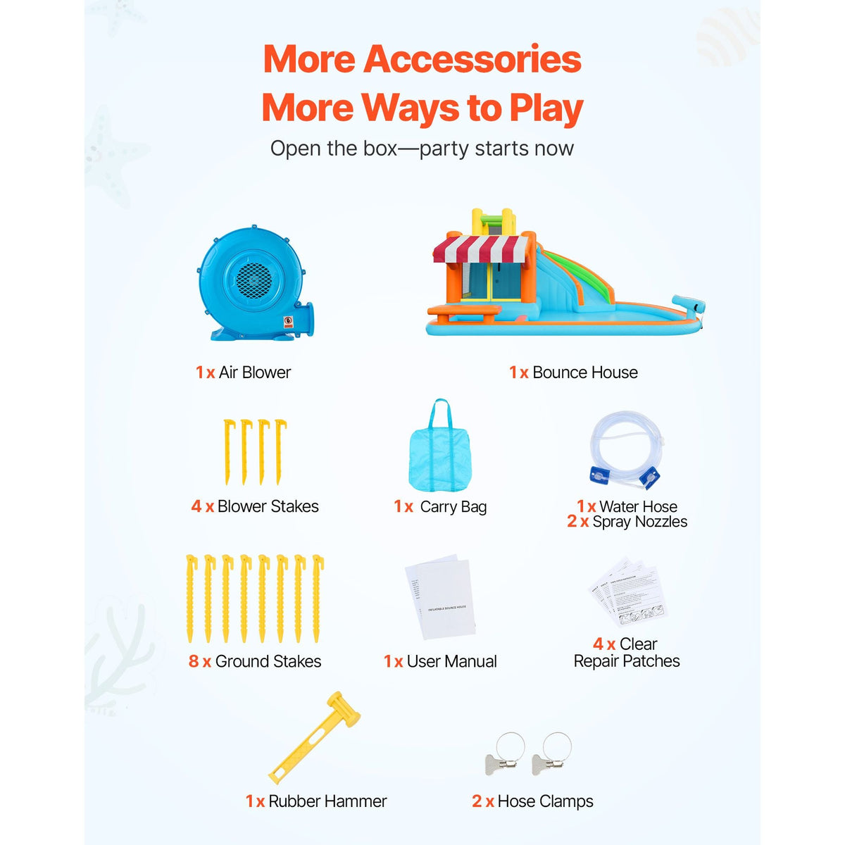 Inflatable Bounce House, 14.9 x 12.8 x 7.8 ft Inflatable Bounce House Water Slide, Bouncer Castle with Castle Bounces, Tall Slide, Splash Pool & Pretend Market Booth, for 3 to 4 Kids Ages 3 to 8