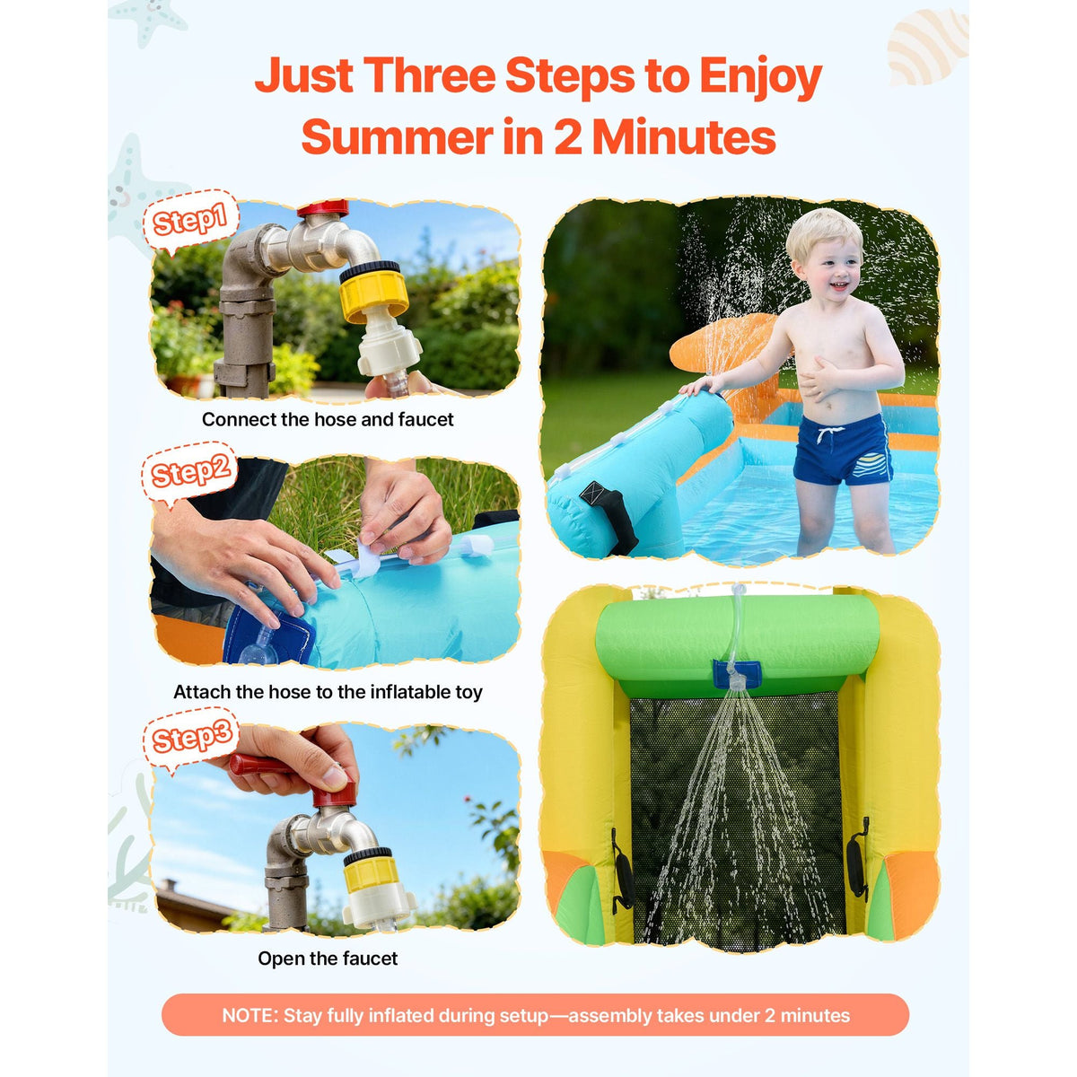 Inflatable Bounce House, 14.9 x 12.8 x 7.8 ft Inflatable Bounce House Water Slide, Bouncer Castle with Castle Bounces, Tall Slide, Splash Pool & Pretend Market Booth, for 3 to 4 Kids Ages 3 to 8