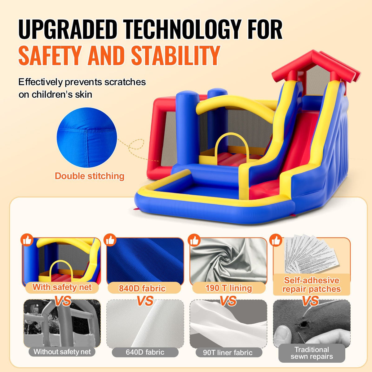 Inflatable Bounce House, Outdoor High Quality Playhouse Trampoline, Jumping Bouncer with Blower, Slide, and Storage Bag, Family Backyard Bouncy Castle, for Kid Ages 3–8 Years, 131x133x91 inch