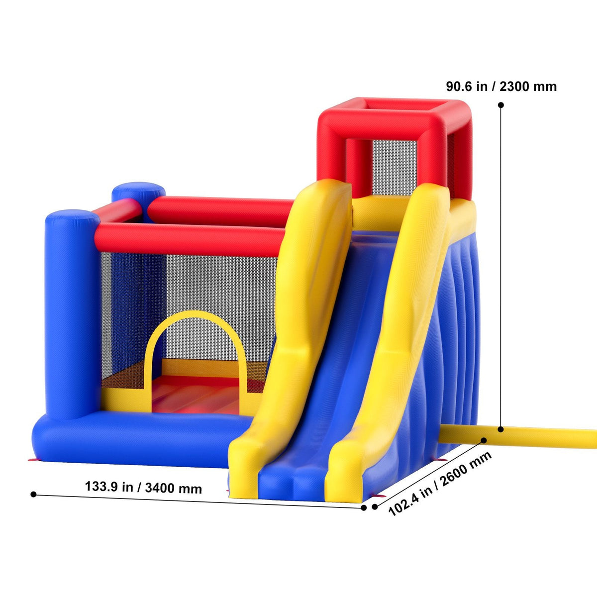 Inflatable Bounce House, Outdoor High Quality Playhouse Trampoline, Jumping Bouncer with Blower, Slide, and Storage Bag, Family Backyard Bouncy Castle, for Kid Ages 3–8 Years, 134x102x91 inch