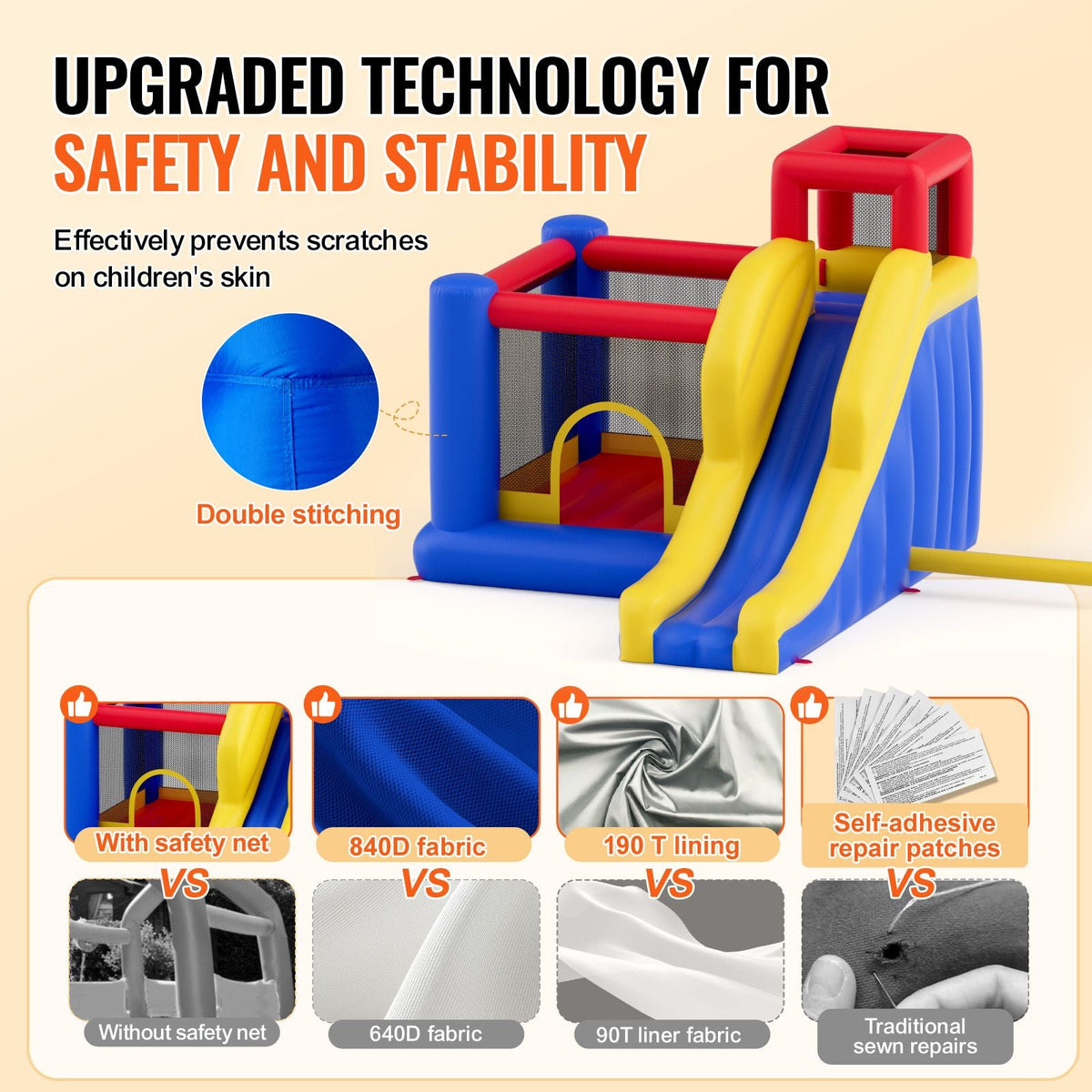 Inflatable Bounce House, Outdoor High Quality Playhouse Trampoline, Jumping Bouncer with Blower, Slide, and Storage Bag, Family Backyard Bouncy Castle, for Kid Ages 3–8 Years, 134x102x91 inch