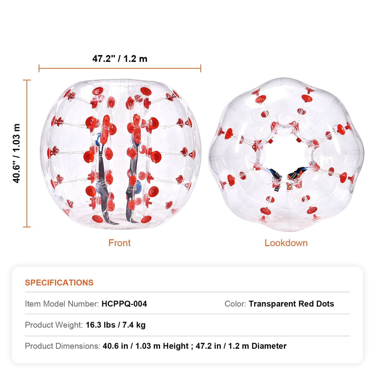 Inflatable Bumper Ball 1-Pack, 4FT/1.2M Body Sumo Zorb Balls for Teen & Adult, 0.8mm Thick PVC Human Hamster Bubble Balls for Outdoor Team Gaming Play, Bumper Bopper Toys for Garden, Yard, Park