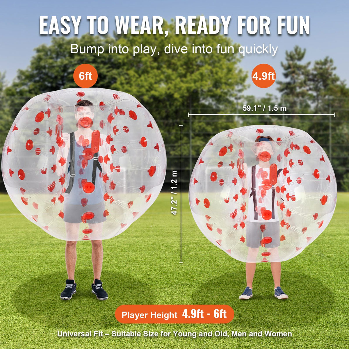 Inflatable Bumper Ball 1-Pack, 5FT/1.5M Body Sumo Zorb Balls for Teen & Adult, 0.8mm Thick PVC Human Hamster Bubble Balls for Outdoor Team Gaming Play, Bumper Bopper Toys for Garden, Yard, Park