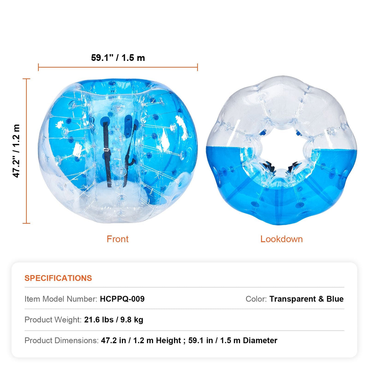 Inflatable Bumper Ball 1-Pack, 5FT/1.5M Body Sumo Zorb Balls for Teen & Adult, 0.8mm Thick PVC Human Hamster Bubble Balls for Outdoor Team Gaming Play, Bumper Bopper Toys for Garden, Yard, Park