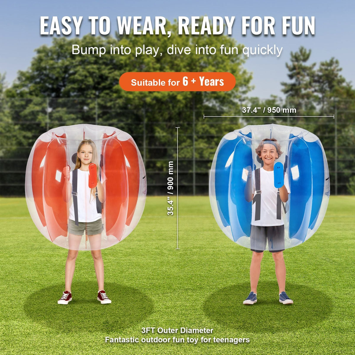 Inflatable Bumper Balls 2-Pack, 3FT/0.9M Body Sumo Zorb Balls for Kids & Teens, Durable PVC Human Hamster Bubble Balls for Outdoor Team Gaming Play, Bumper Bopper Toys for Playground, Yard, Par