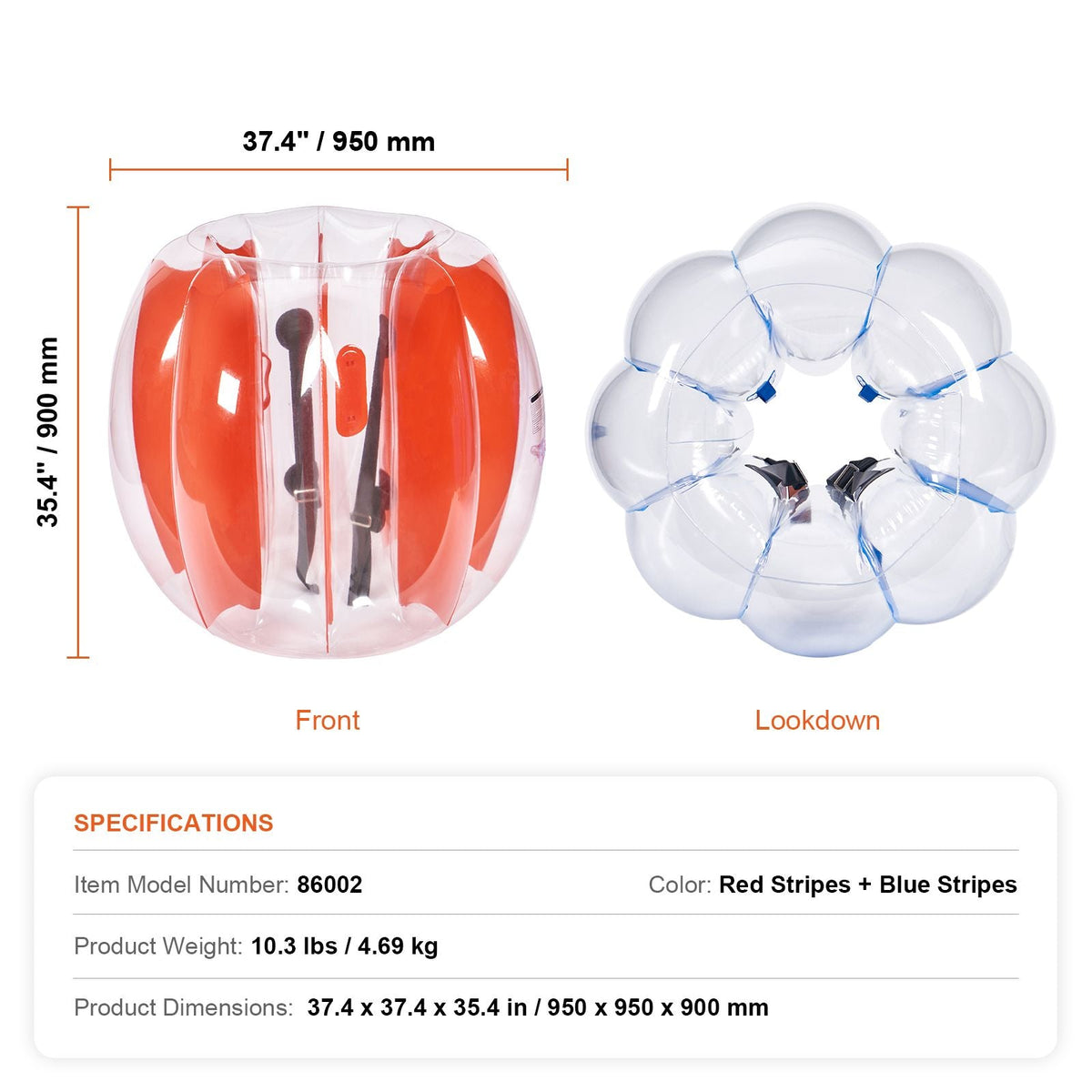 Inflatable Bumper Balls 2-Pack, 3FT/0.9M Body Sumo Zorb Balls for Kids & Teens, Durable PVC Human Hamster Bubble Balls for Outdoor Team Gaming Play, Bumper Bopper Toys for Playground, Yard, Par