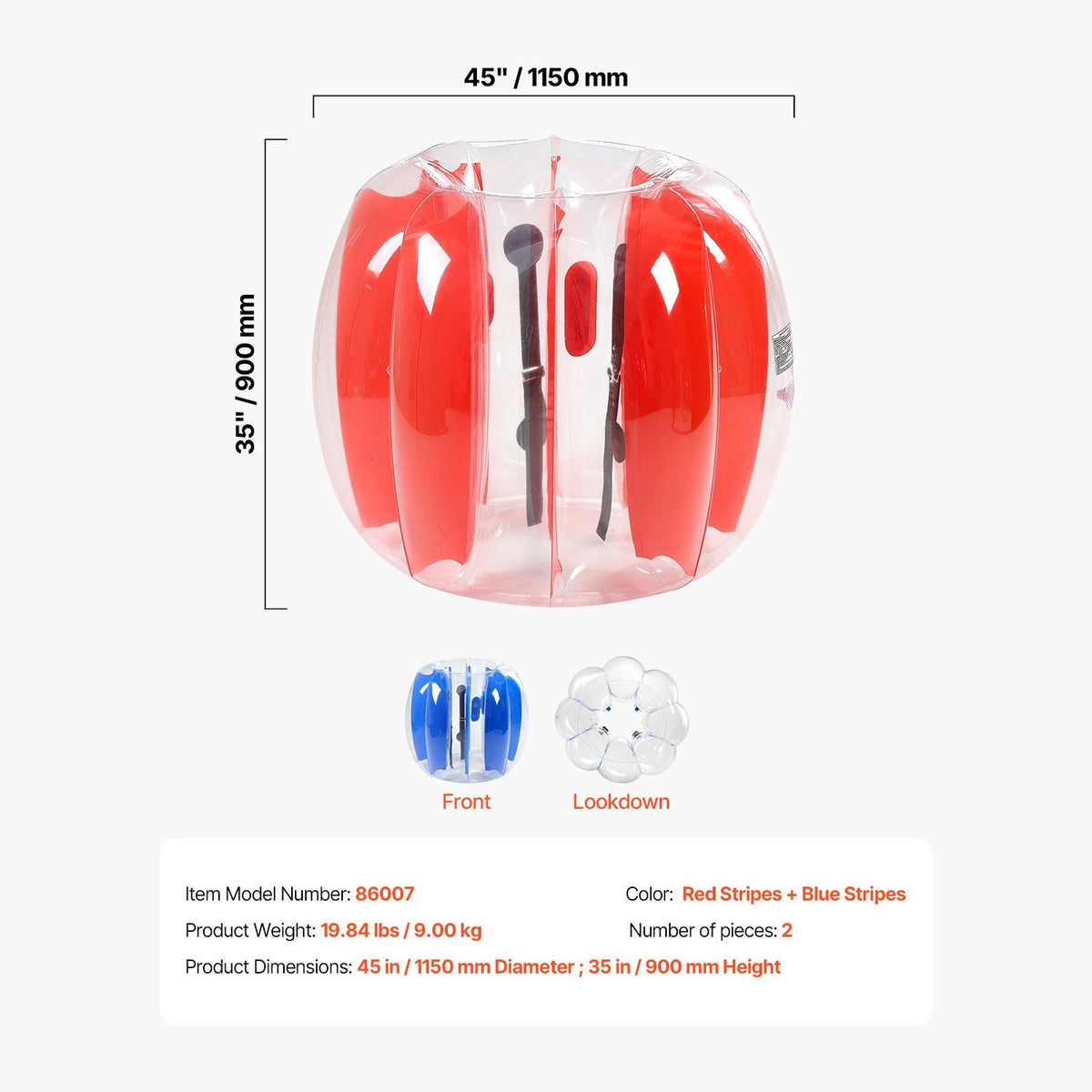 Inflatable Bumper Balls 2-Pack, 4FT/1.2M Body Sumo Ball, Durable Thick PVC Human Hamster Bubble Knocker for Outdoor Sports Team Gaming Play, Bopper Toy for Garden Yard Park, Red & Blue