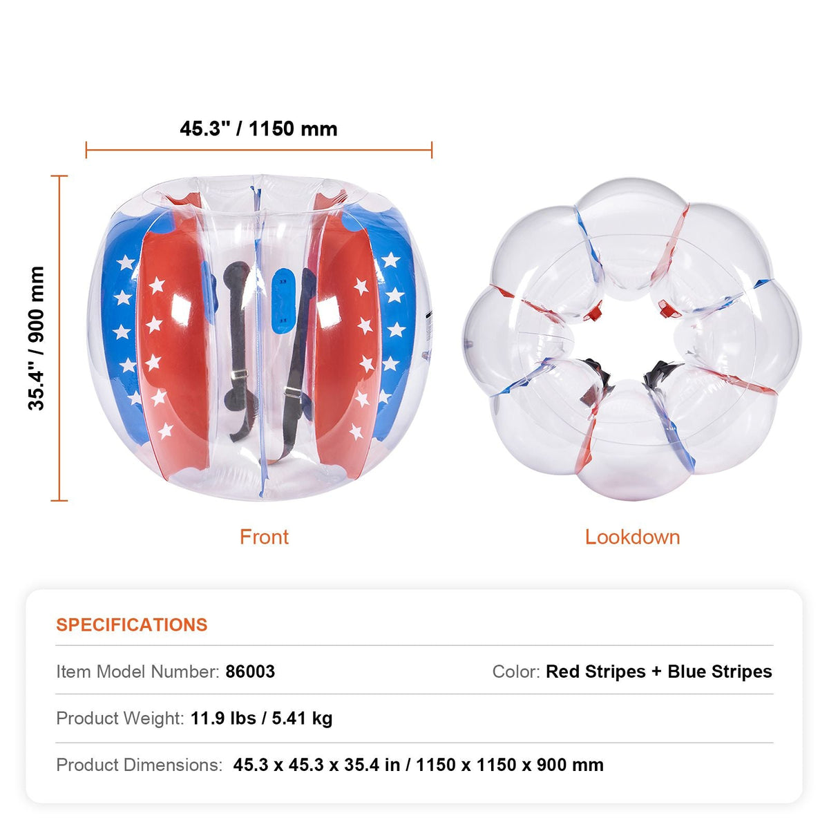 Inflatable Bumper Balls 2-Pack, 4FT/1.2M Body Sumo Zorb Balls for Kids & Teens, Durable PVC Human Hamster Bubble Balls for Outdoor Team Gaming Play, Bumper Bopper Toys for Playground, Yard, Park