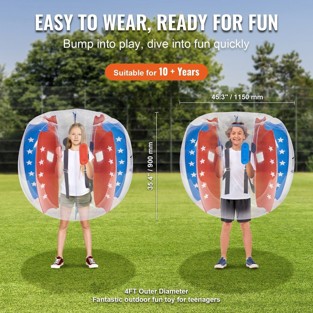 Inflatable Bumper Balls 2-Pack, 4FT/1.2M Body Sumo Zorb Balls for Kids & Teens, Durable PVC Human Hamster Bubble Balls for Outdoor Team Gaming Play, Bumper Bopper Toys for Playground, Yard, Park