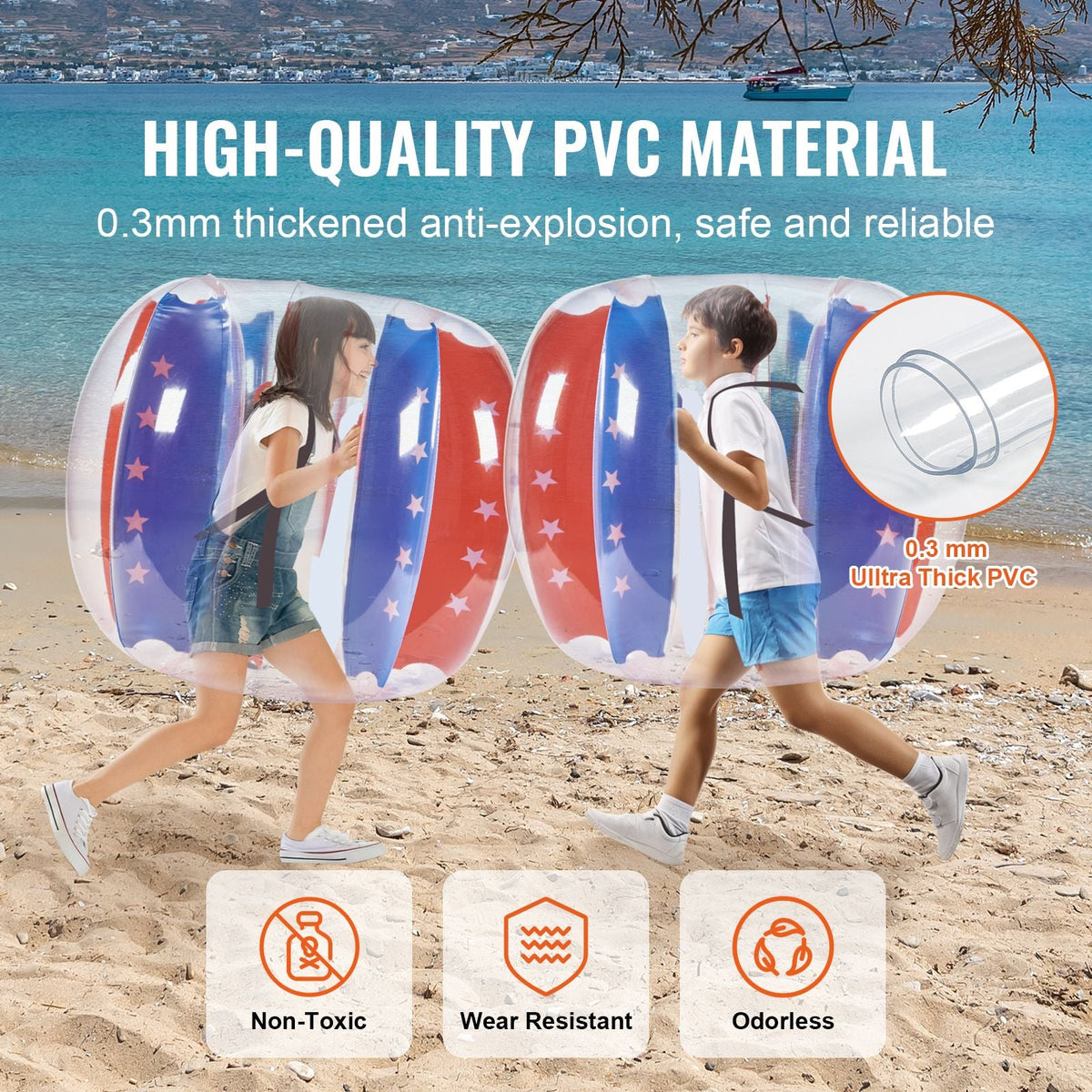 Inflatable Bumper Balls 2-Pack, 4FT/1.2M Body Sumo Zorb Balls for Kids & Teens, Durable PVC Human Hamster Bubble Balls for Outdoor Team Gaming Play, Bumper Bopper Toys for Playground, Yard, Park