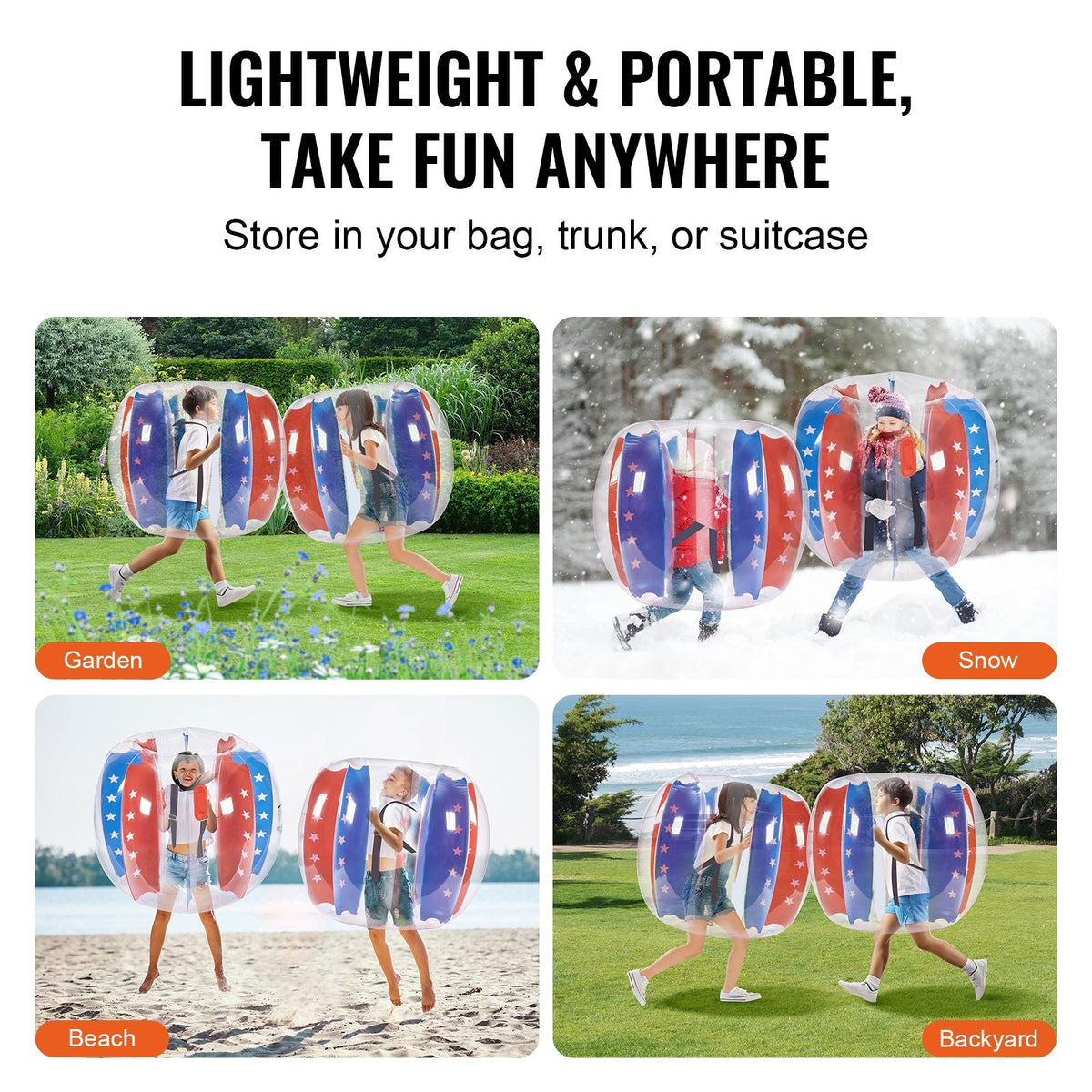 Inflatable Bumper Balls 2-Pack, 4FT/1.2M Body Sumo Zorb Balls for Kids & Teens, Durable PVC Human Hamster Bubble Balls for Outdoor Team Gaming Play, Bumper Bopper Toys for Playground, Yard, Park