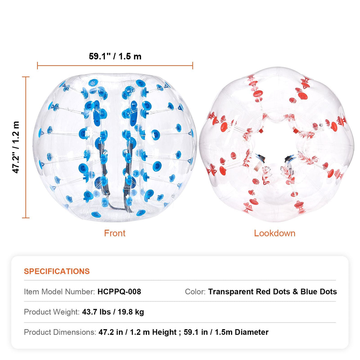 Inflatable Bumper Balls 2-Pack, 5FT/1.5M Body Sumo Zorb Balls for Teen & Adult, 0.8mm Thick PVC Human Hamster Bubble Balls for Outdoor Team Gaming Play, Bumper Bopper Toys for Garden, Yard, Park