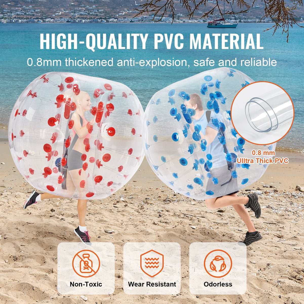 Inflatable Bumper Balls 2-Pack, 5FT/1.5M Body Sumo Zorb Balls for Teen & Adult, 0.8mm Thick PVC Human Hamster Bubble Balls for Outdoor Team Gaming Play, Bumper Bopper Toys for Garden, Yard, Park
