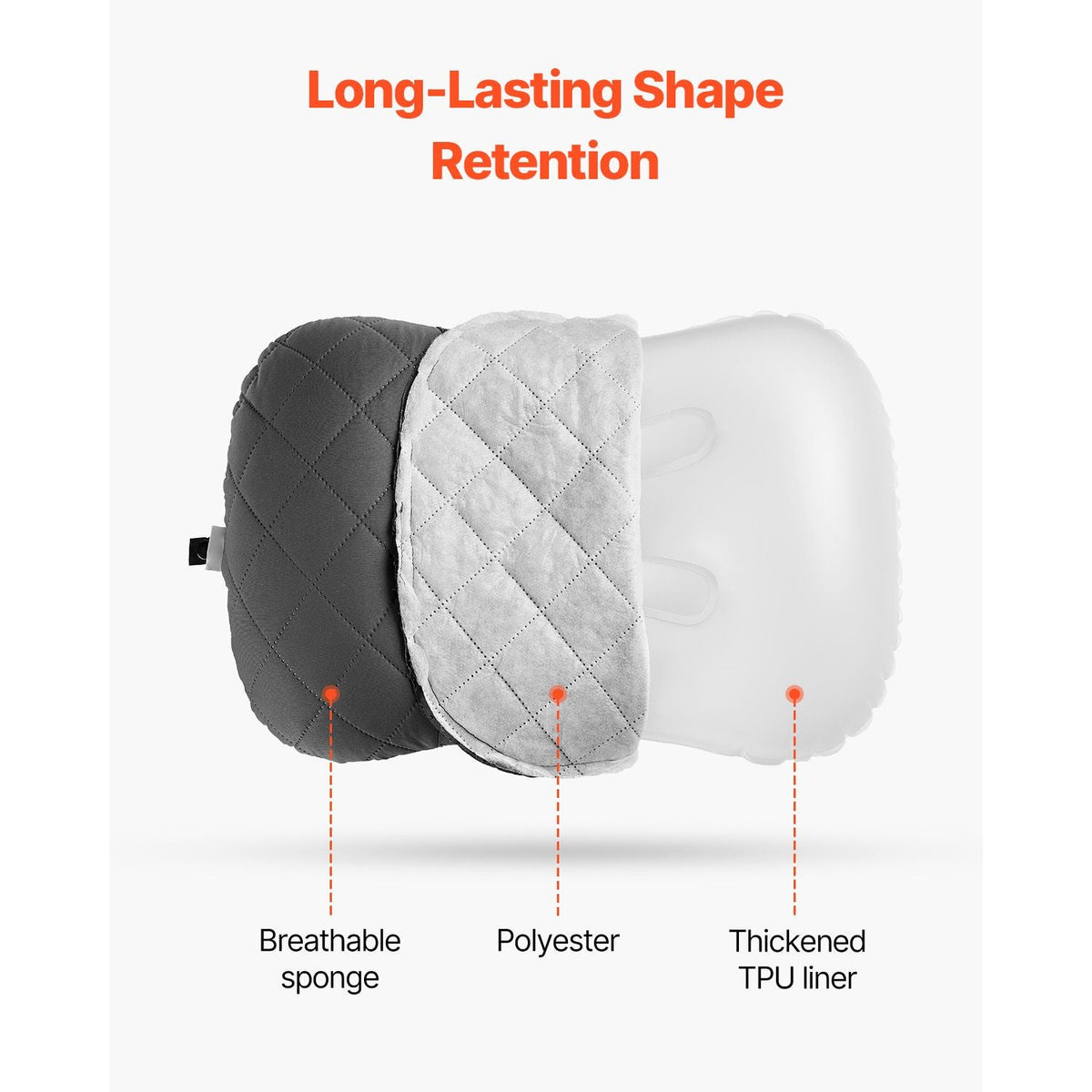 Inflatable Camping Pillow, 5-Inch Thickened Travel Pillow, Soft Backpacking Pillows with Removable & Washable Cover, Storage Bag, Lightweight and Portable for Camping, Air Travel, Hiking, Office